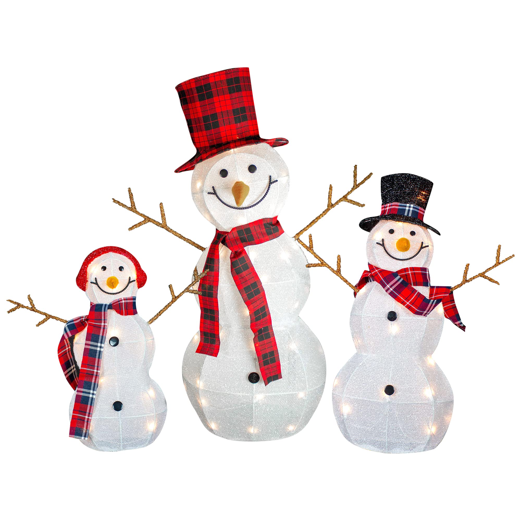 Northlight 3-Piece Lighted Tinsel Snowmen Outdoor Christmas Decor Set with Clear LED Lights - Holiday Yard Decorations for Porch, Lawn, and Garden