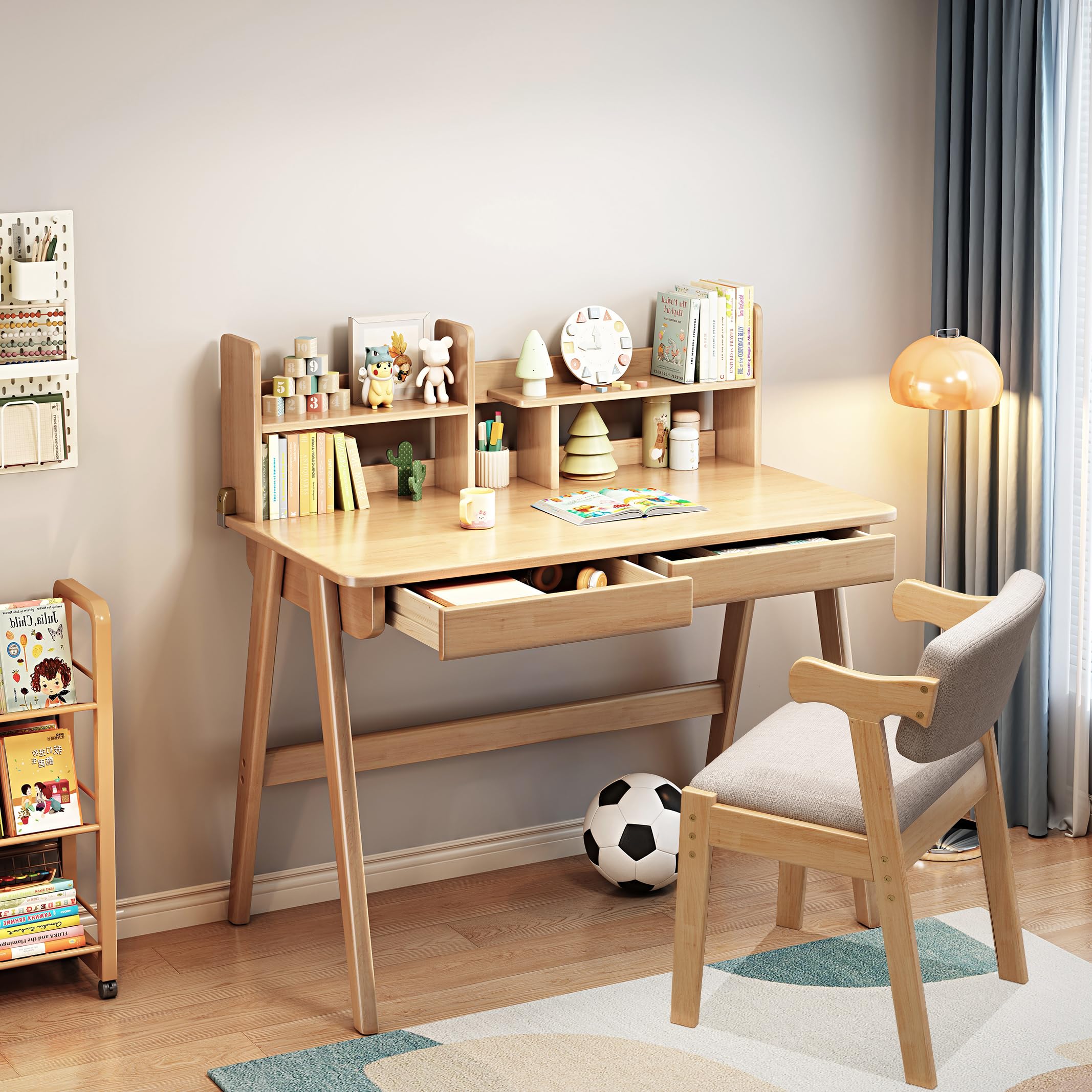 Rubberwood Kids Desk and Chair Set - Adjustable Learning Table & Chair for Children Ages 3+ | Perfect for Homeschooling, Drawing, Reading & Playtime Activities
