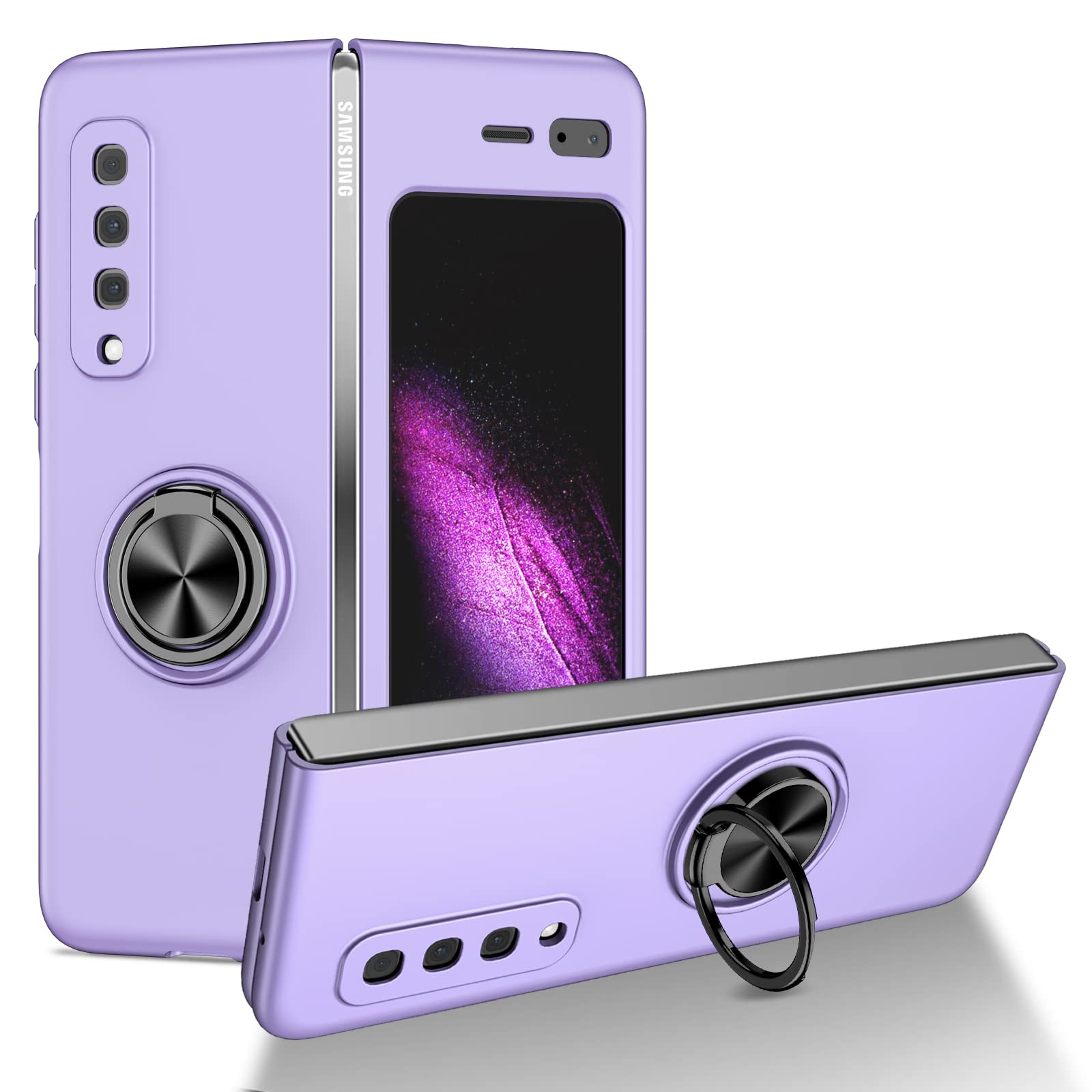 Premium SHIEID Fold Case for Samsung Galaxy Fold 2019 - Impact Resistant Bumper with 360° Rotating Metal Ring Holder | Drop Protection Phone Cover in Purple | Perfect for Work, Travel & Everyday Use