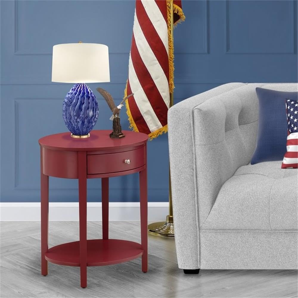 Modern End Table with Wooden Drawer - East West Furniture HI-13-ET - Sturdy Burgundy Finish Nightstand for Bedroom, Living Room & Office
