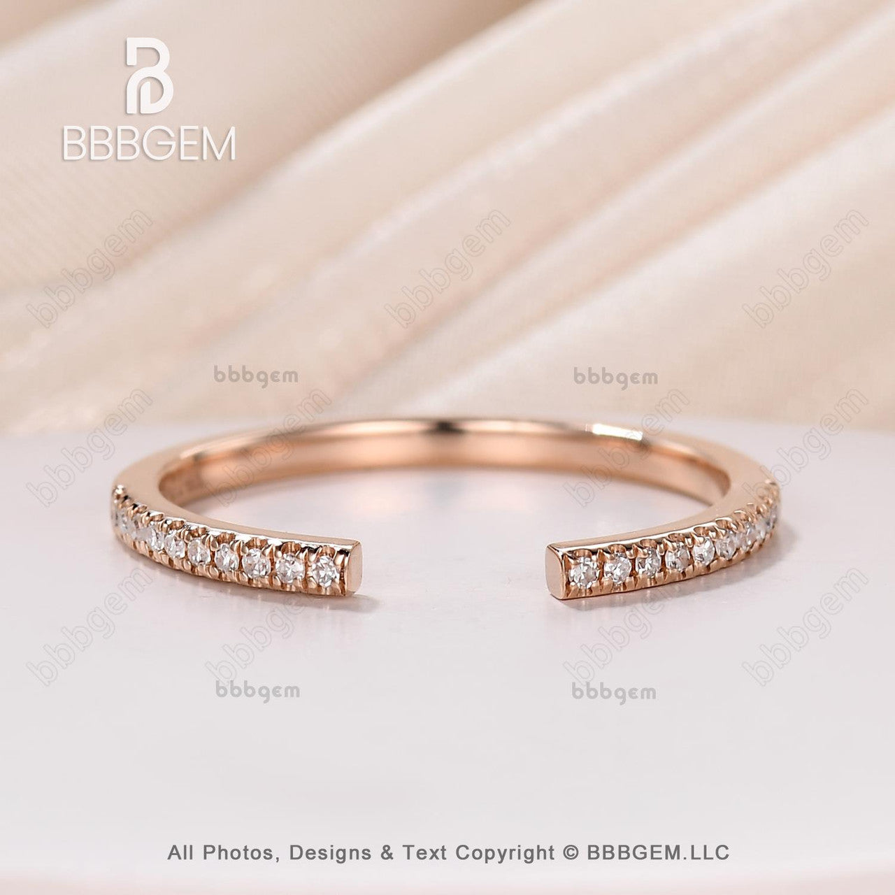 1.5mm Moissanite Diamond Wedding Band Ring for Women - 14K White Gold & Sterling Silver Stackable Open Gap Ring - Perfect for Bridal, Engagement, Anniversary & Everyday Wear