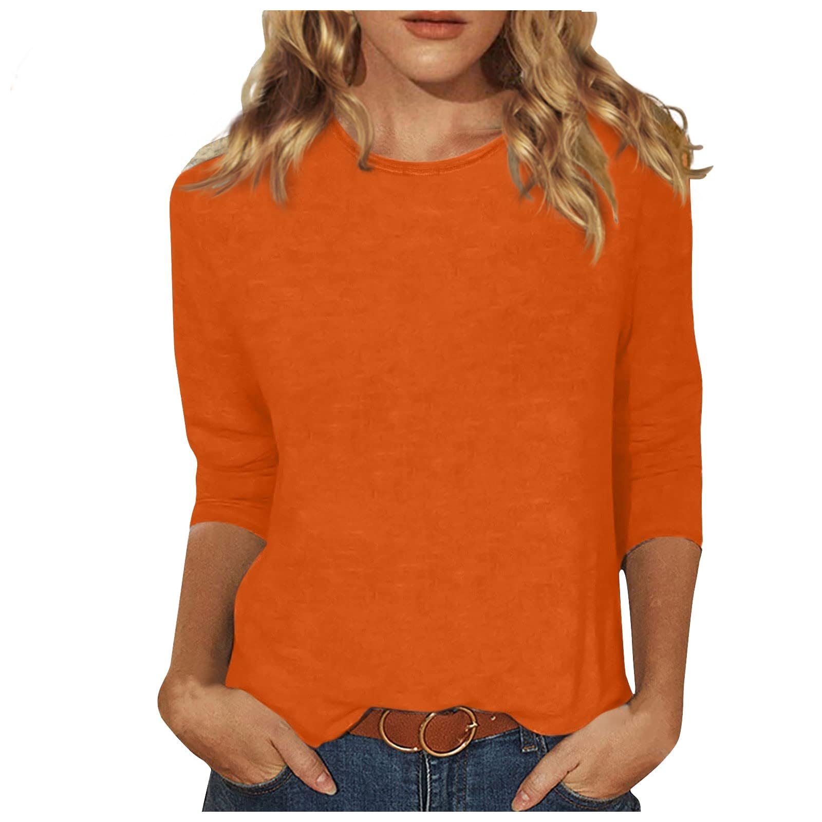Women's Casual & Dressy Blouses - Solid Color Round Neck 3/4 Sleeve Loose Fit Tops for Spring 2024 | Perfect for Office Wear, Date Nights & Weekend Outfits