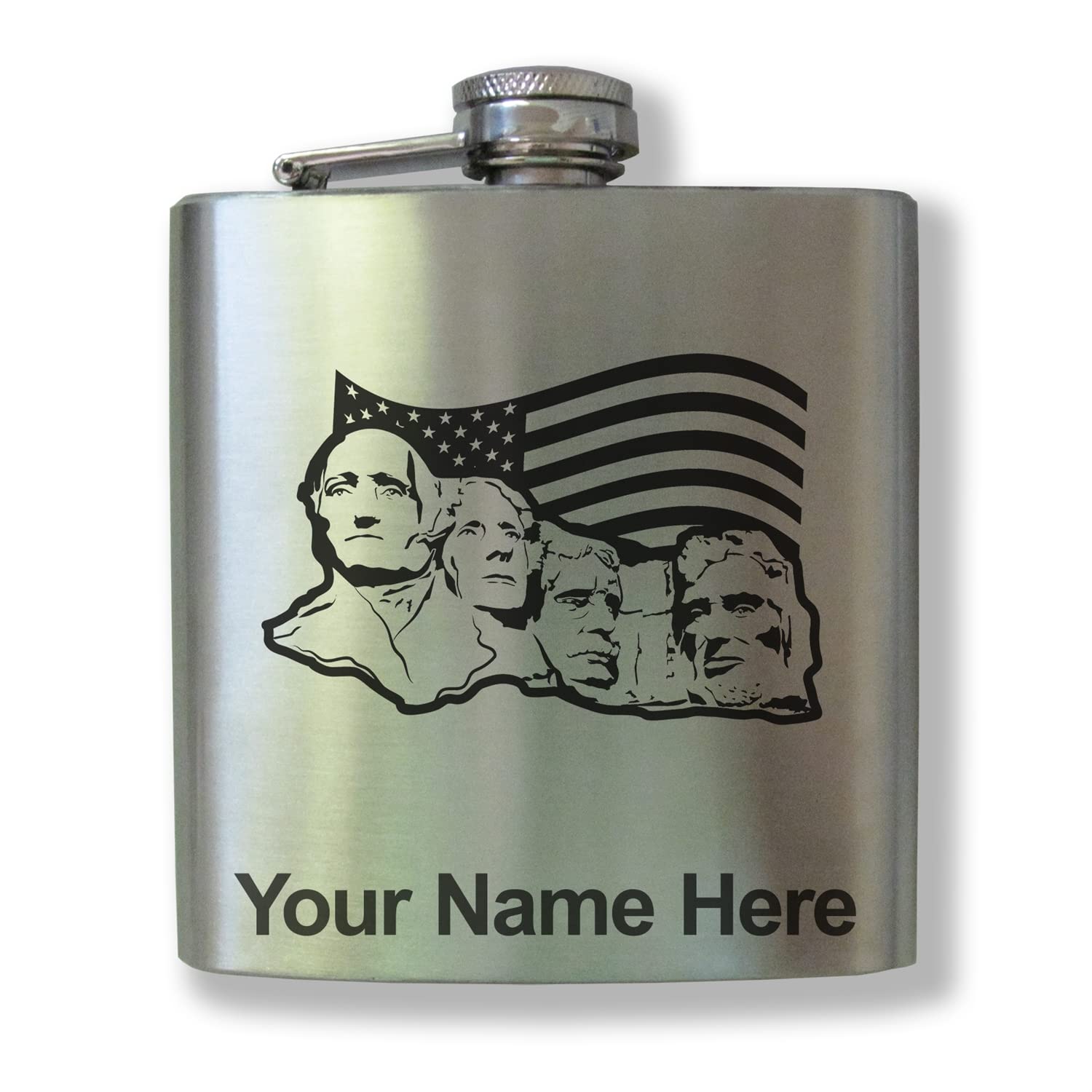 6oz Stainless Steel Flask with Mount Rushmore Design - Personalized Engraving Included - Durable & Leak-Proof - Perfect for Outdoor Adventures, Camping & Gifts
