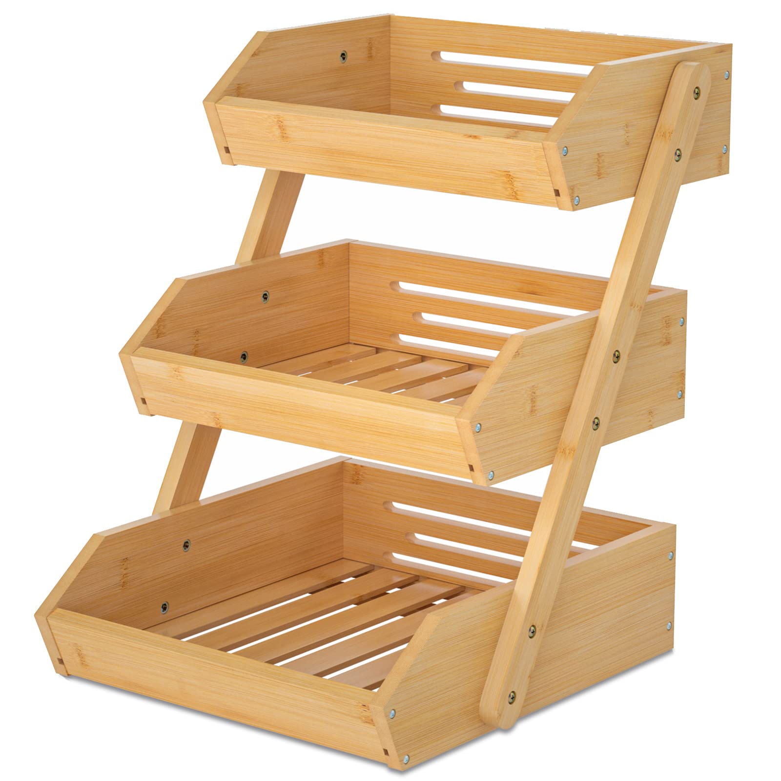 3-Tier Bamboo Fruit Basket Stand for Kitchen Countertop – Sturdy Fruit & Vegetable Holder – Perfect for Bread, Produce Storage & Display – Ideal for Home, Office, or Restaurant Use