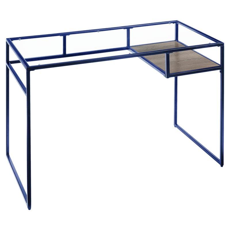 Acme Yasin Glass Rectangle Top 1-Shelf Writing Desk - Blue & Clear Glass Modern Office Desk for Home Office, Study Room, or Dormitory