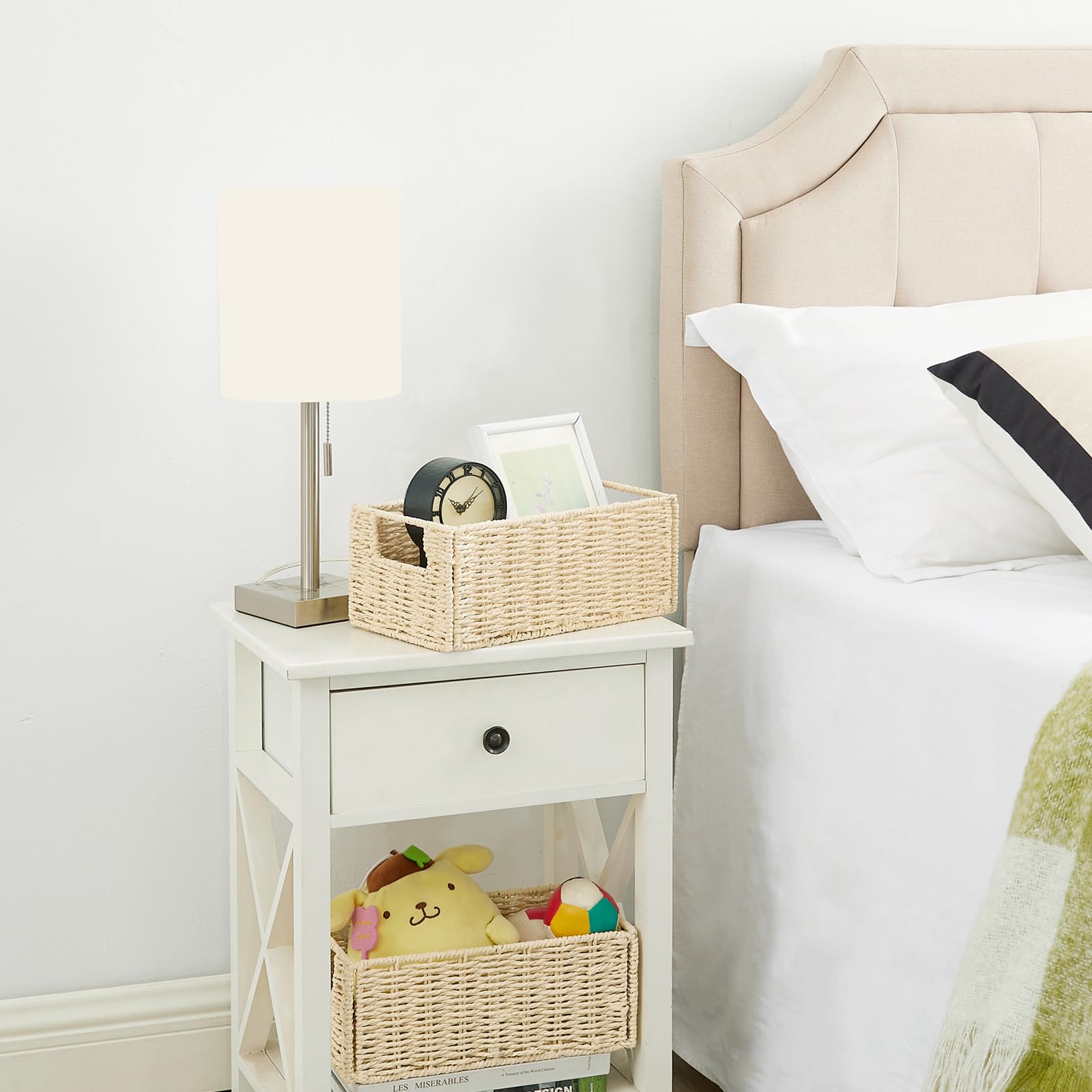 Vagusicc Wicker Storage Basket Set of 2 - Handwoven Paper Rope Organizing Bins for Bathroom, Living Room & Bedroom - Foldable Cube Shelves Storage for Toilet Paper, Blankets & Toys (Beige) | Home Organization & Decorative Storage Solutions