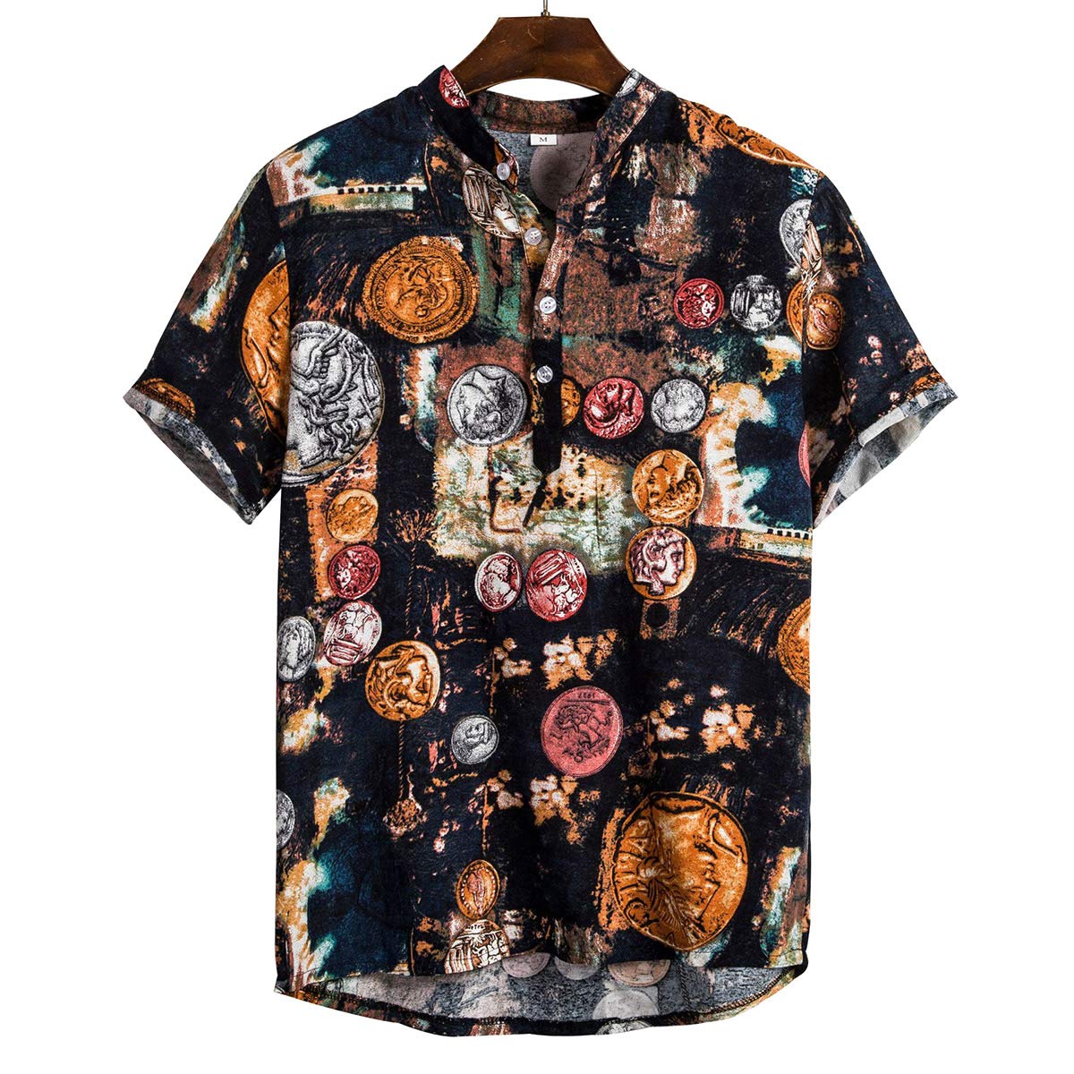 MSDMSASD Men's Linen Shirts - Colorful Printed Button Down Casual Shirt for Beach & Summer | Breathable Henley Shirt for Outdoor Activities, Vacations & Relaxation