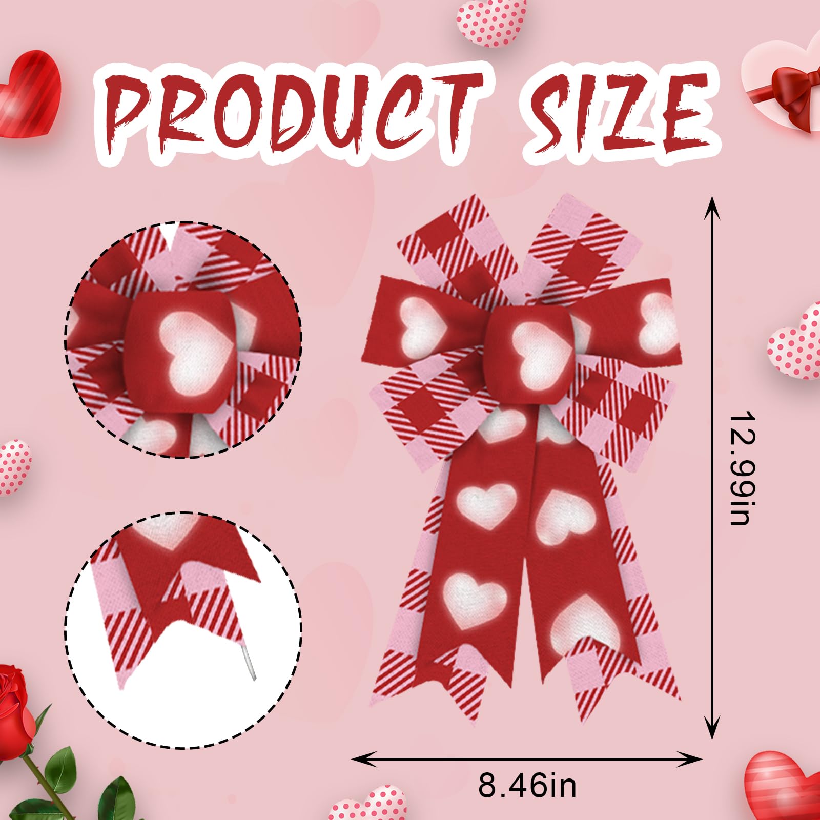 2 Pack Valentine's Day Wreath Bows - Red Buffalo Plaid Heart Decorations for Front Door, Farmhouse Tree, Wedding & Holiday Decor | Perfect for Valentine's Wreaths, DIY Crafts, and Seasonal Home Decor