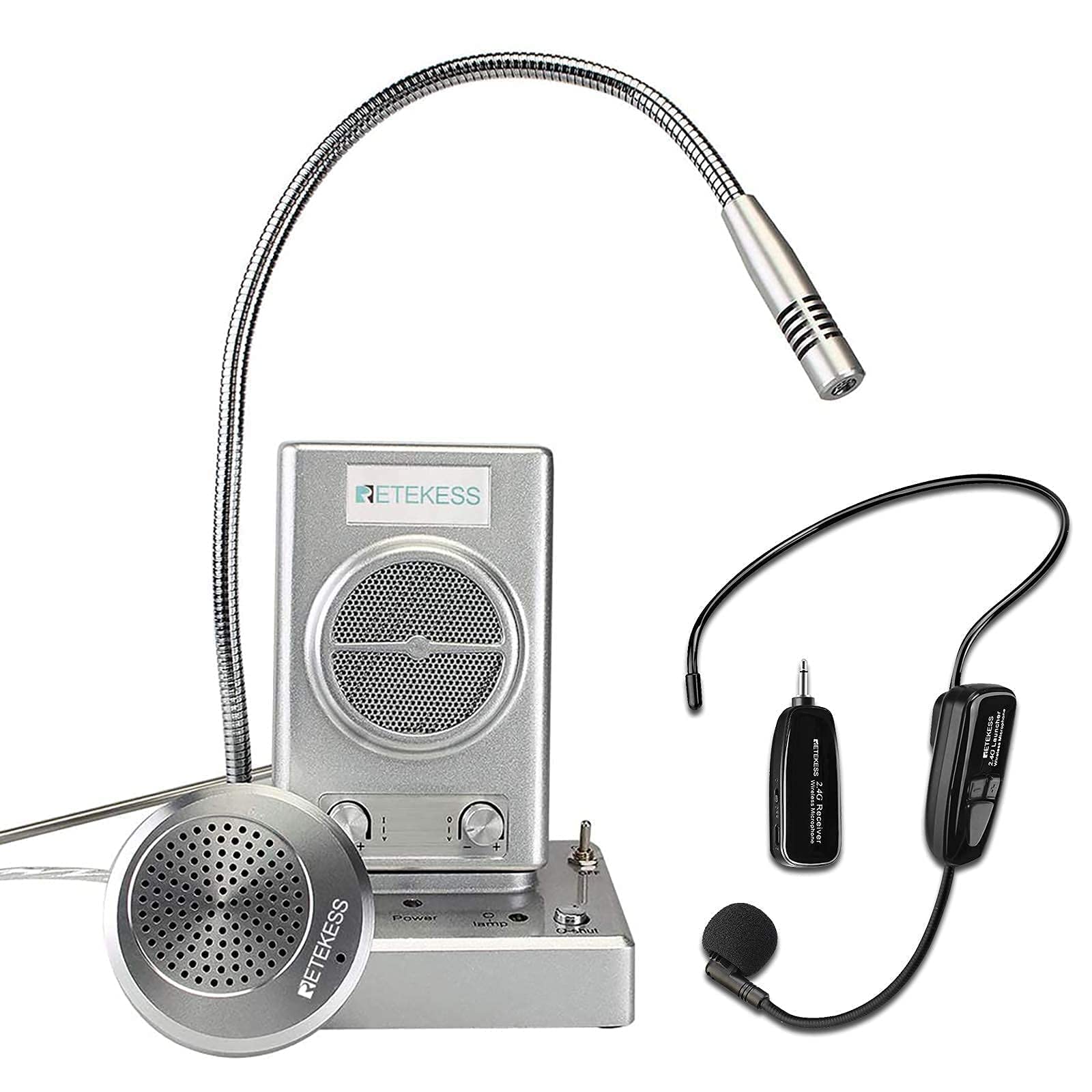 Retekess TW102 2-Way Window Intercom System with TT123 2.4G Wireless Headset - 164ft Range, Independent Volume Control - Ideal for Restaurants, Drive-Thrus, Food Trucks & Business Communication
