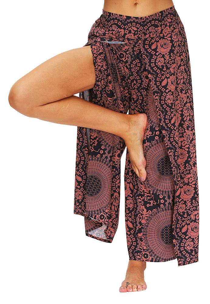 Boho Wide Leg Palazzo Pants for Women - Flowy Hippie Pants with Side Slits | Comfortable & Stylish Lounge Pants for Yoga, Beach, and Casual Wear