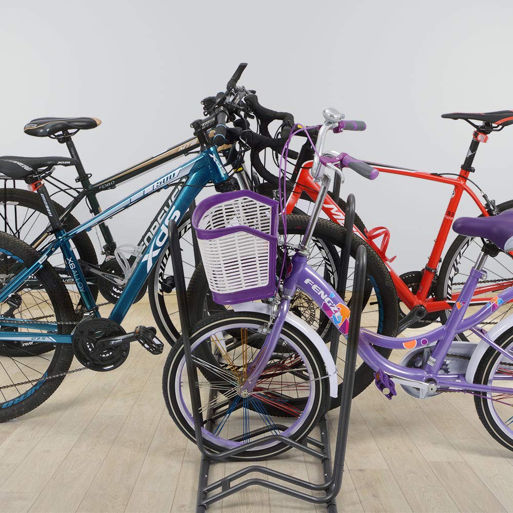 **Ikkle Bike Parking Stand - Heavy Duty Adjustable Bicycle Rack for 5 Bikes, Dual Purpose Garage Storage Holder with 2 Extra Floor Anchor Brackets - Indoor & Outdoor Use for Home, Apartment, or Commercial Spaces**