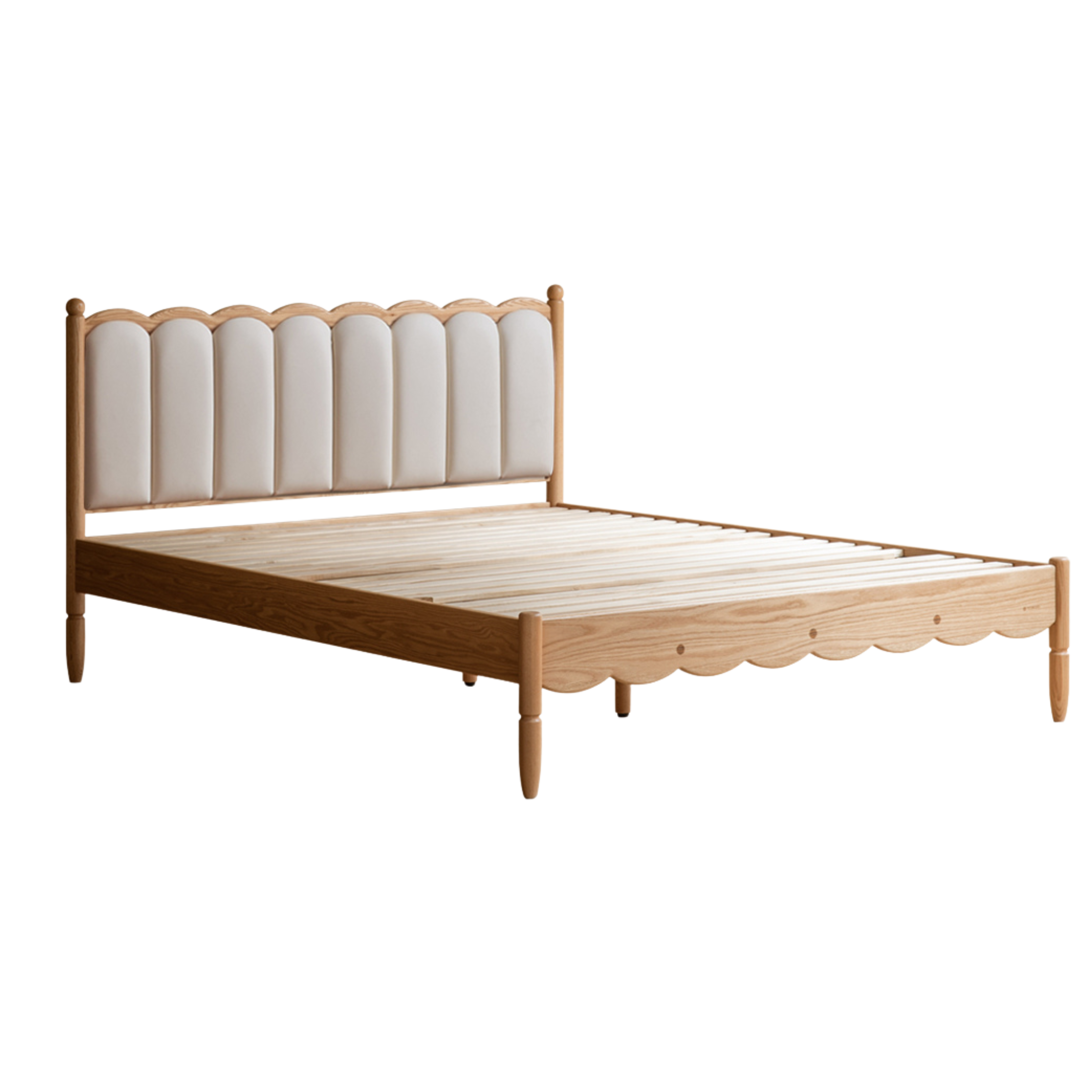 Natural wood color Oak Children's soft bed [Milky white headboard]