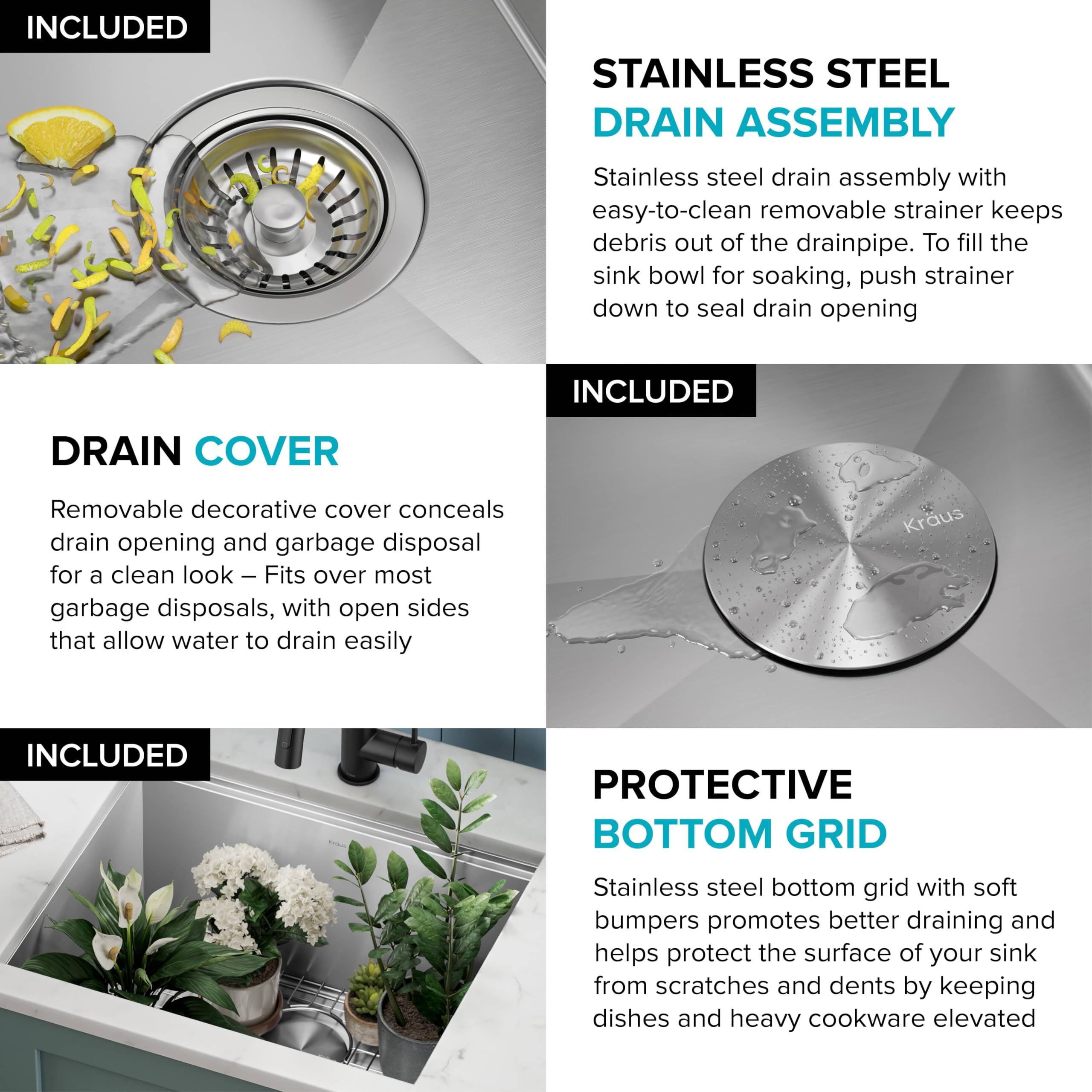 KRAUS Kore 23-Inch Undermount Workstation Single Bowl 16 Gauge Stainless Steel Kitchen Sink with Accessories - Deep Laundry Utility Sink for Heavy-Duty Cleaning, Dishwashing & Food Prep (Model KWU100-23L) | Perfect for Home Kitchens, Restaurants & Commercial Use