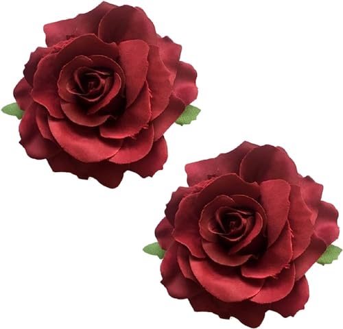 Elegant Red Rose Hair Clips for Women - Pack of 2 | Vintage Floral Hair Accessories for Weddings, Parties & Everyday Style