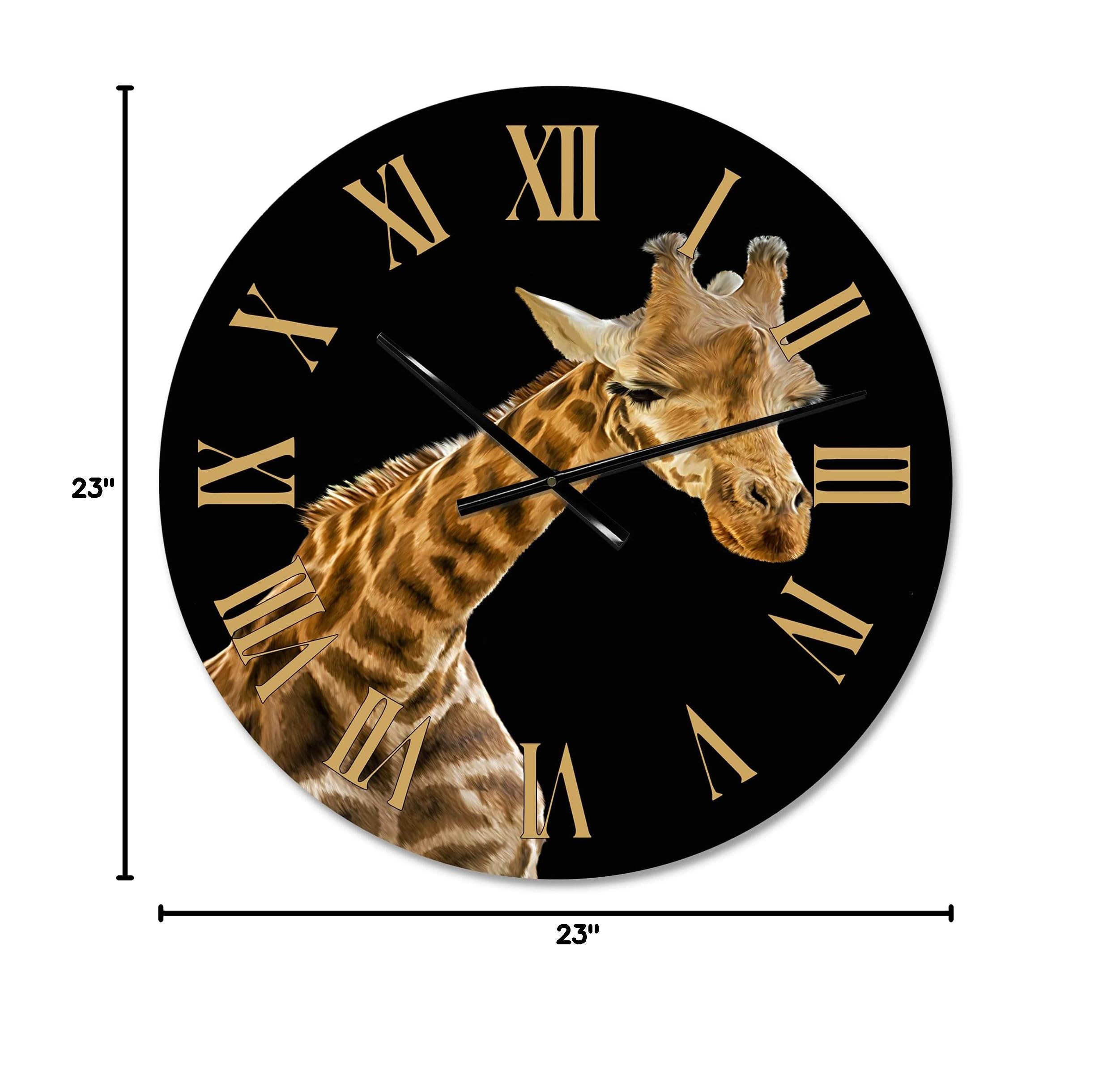 DesignQ Farmhouse Wall Clock 'Portrait of A Giraffe VI' - Large Animal Wall Clock for Home, Office & Living Room Decor - Perfect for Rustic, Modern & Farmhouse Style Interiors