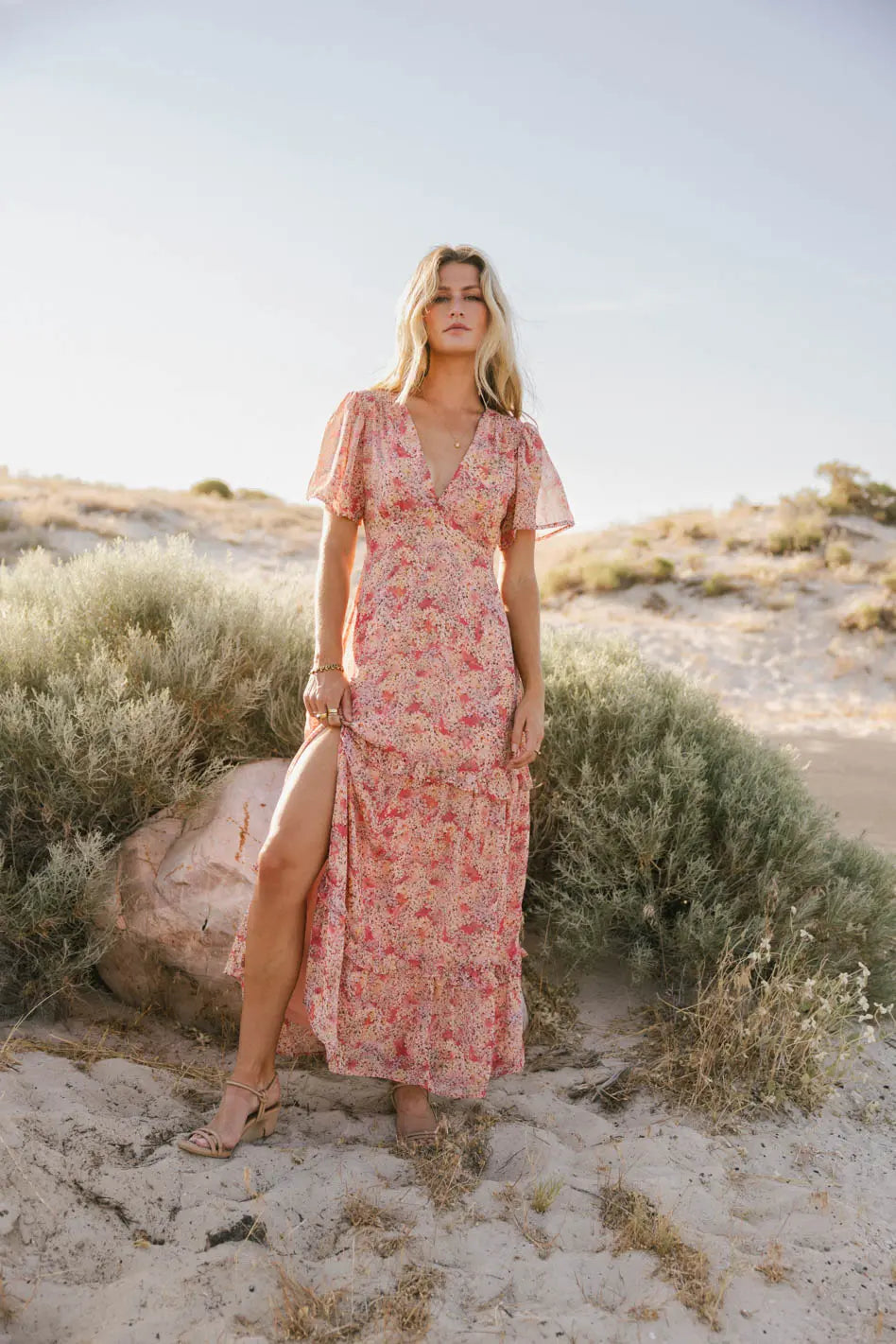 Elegant Red Floral Maxi Dress by Manoella | Women's Summer Boho Dress for Beach, Wedding & Vacation | FINAL SALE