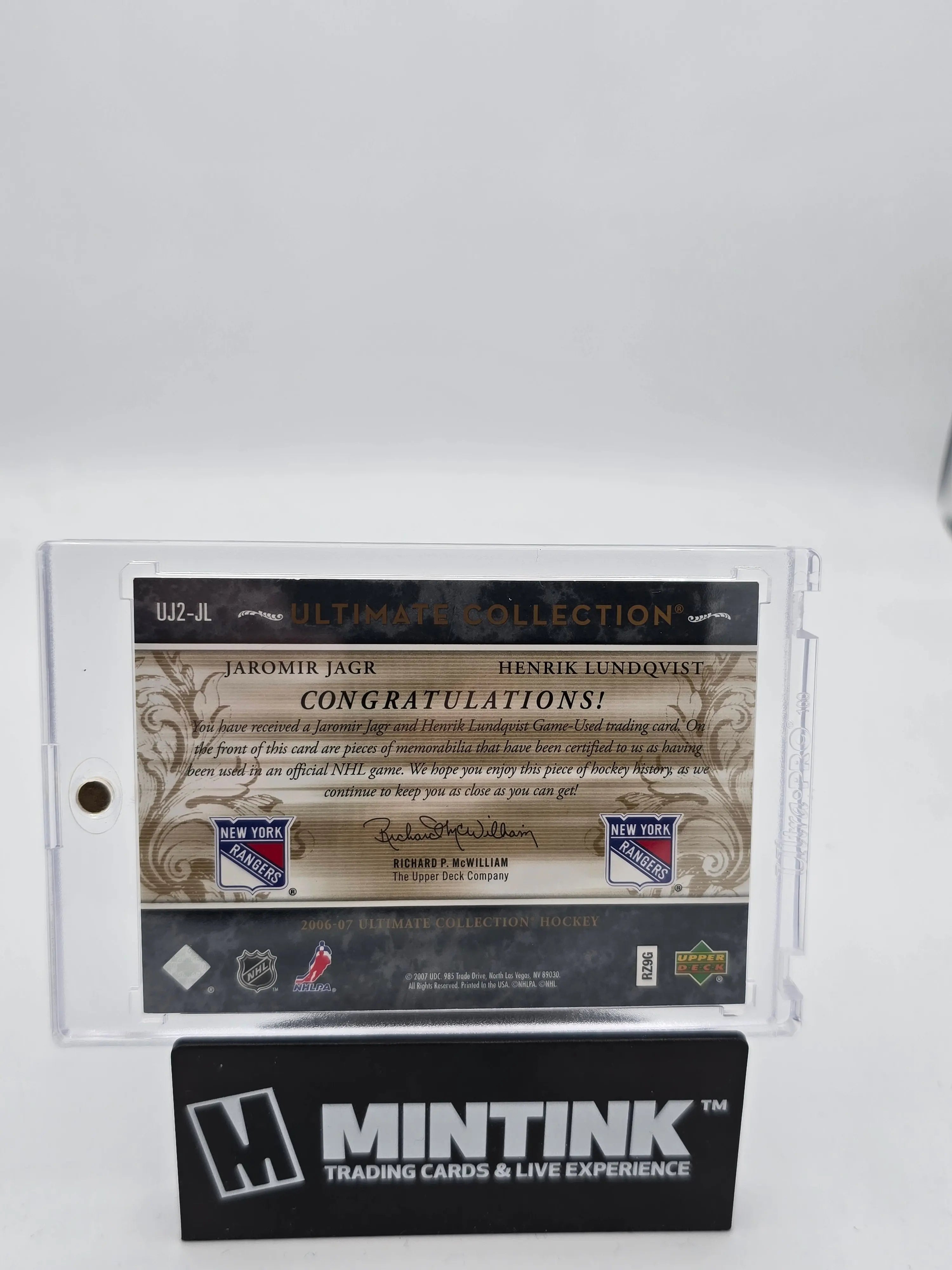 2006-07 Upper Deck Ultimate Collection Jaromir Jagr & Henrik Lundqvist Dual Patch Autograph /25 - Rare Hockey Memorabilia for Collectors & Fans - Perfect for Display, Auctions & Sports Memorabilia Collections
