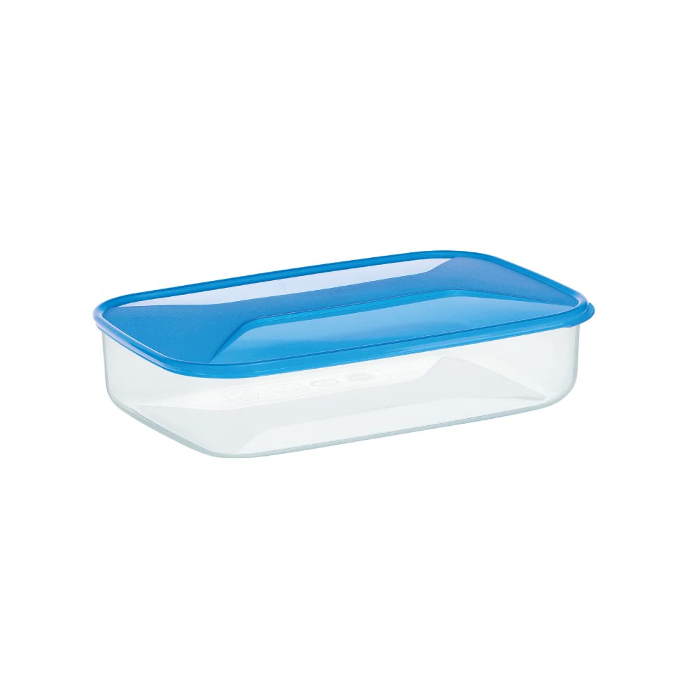 Microwave Safe Rectangular Food Storage Container - Freezer & Microwave Safe, Stackable BPA-Free Plastic Container for Cereals, Pasta, Beans, Veggies, Cheese - Ideal for Meal Prep, Lunch Box & Leftovers Storage (Small, Blue, 1-Pack)
