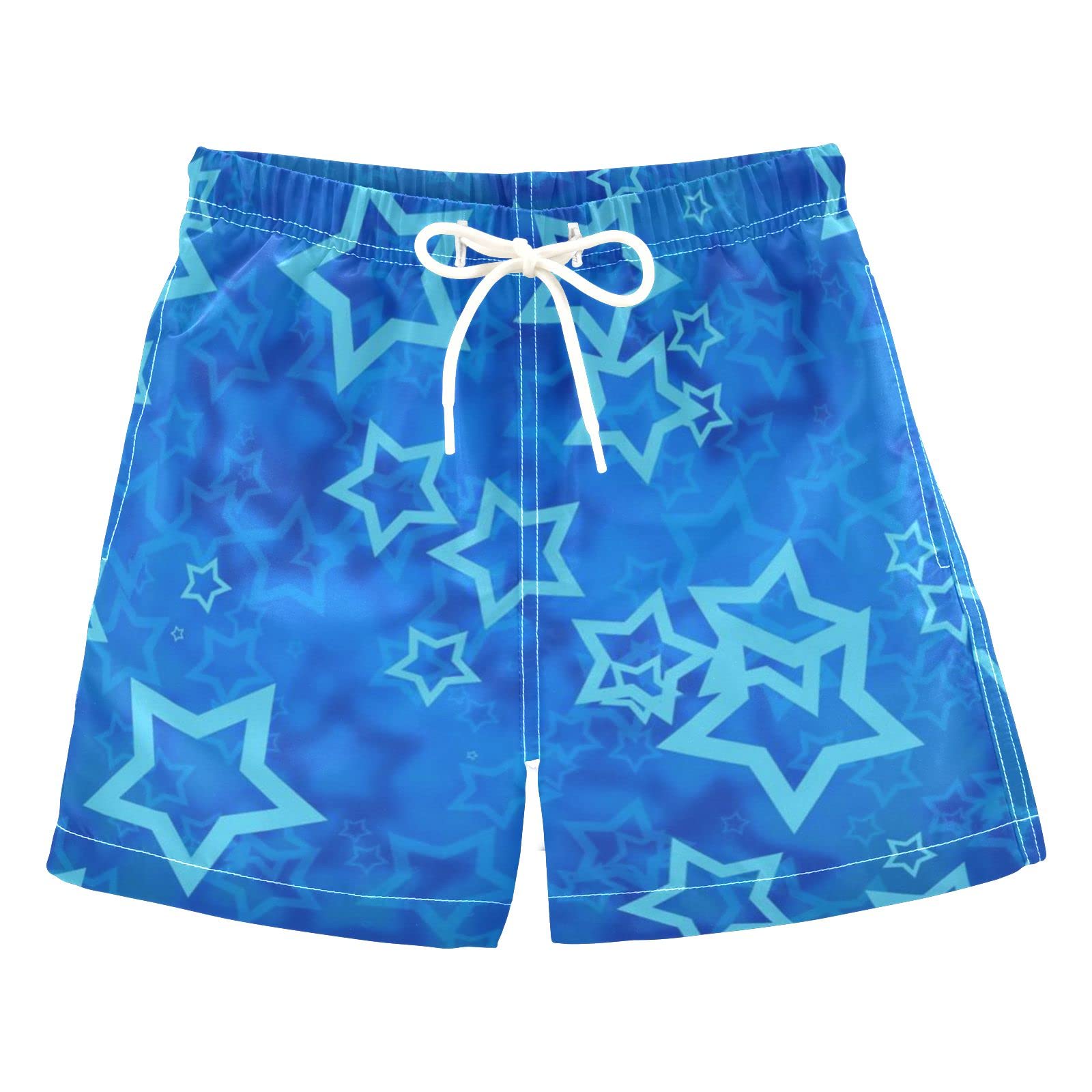 AMICHIC Boys' Quick-Dry Swim Trunks with Mesh Lining - Blue Star Print Beach Shorts, Adjustable Waist for Swimming, Pool & Summer Vacation