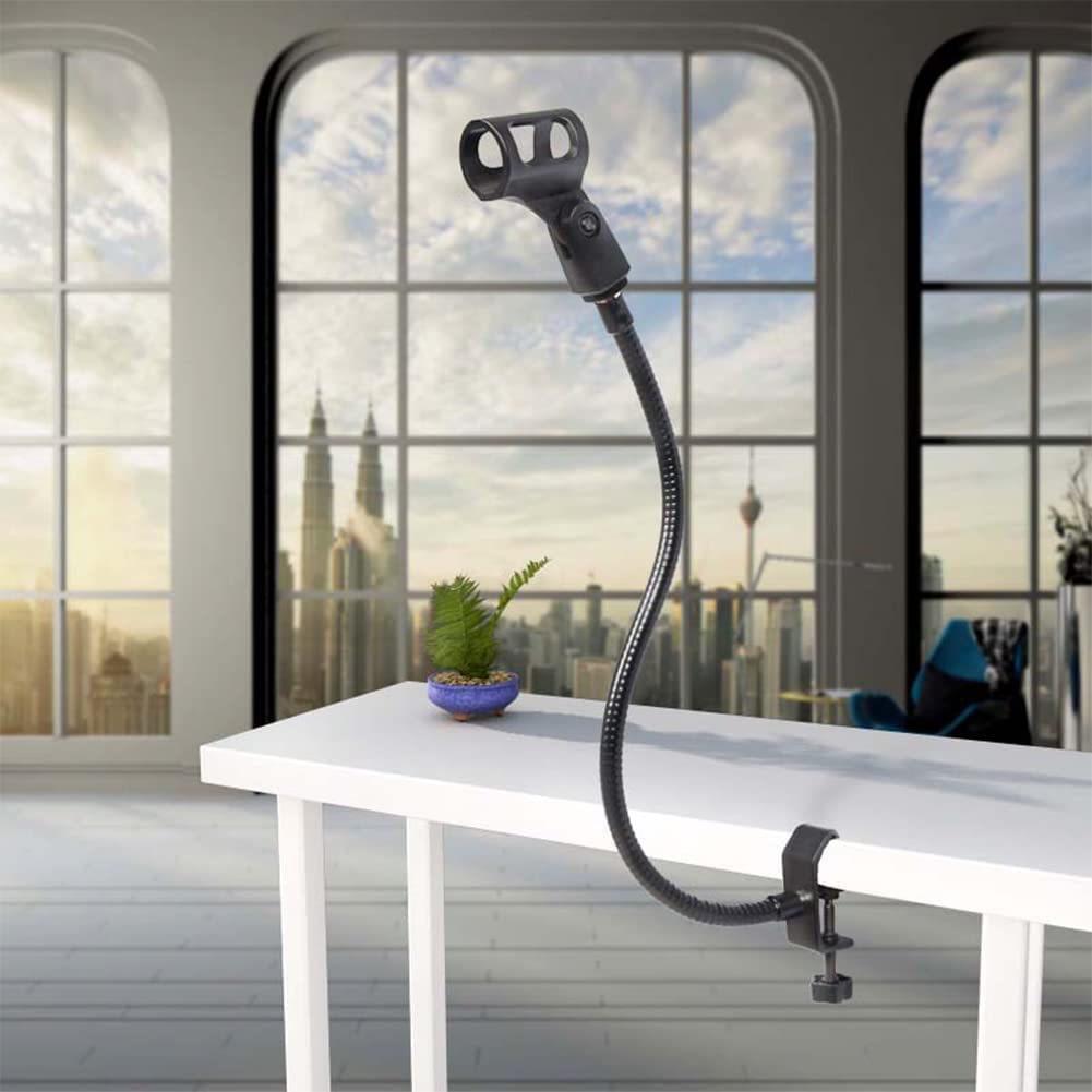 360 Degree Flexible Gooseneck Microphone Stand - Adjustable Desk Mic Boom Arm with Clip, 33cm Gooseneck Mic Holder for Podcasting, Online Meetings, Lectures & Voice Recording - Perfect for Home Studio, Office & Streaming Setup