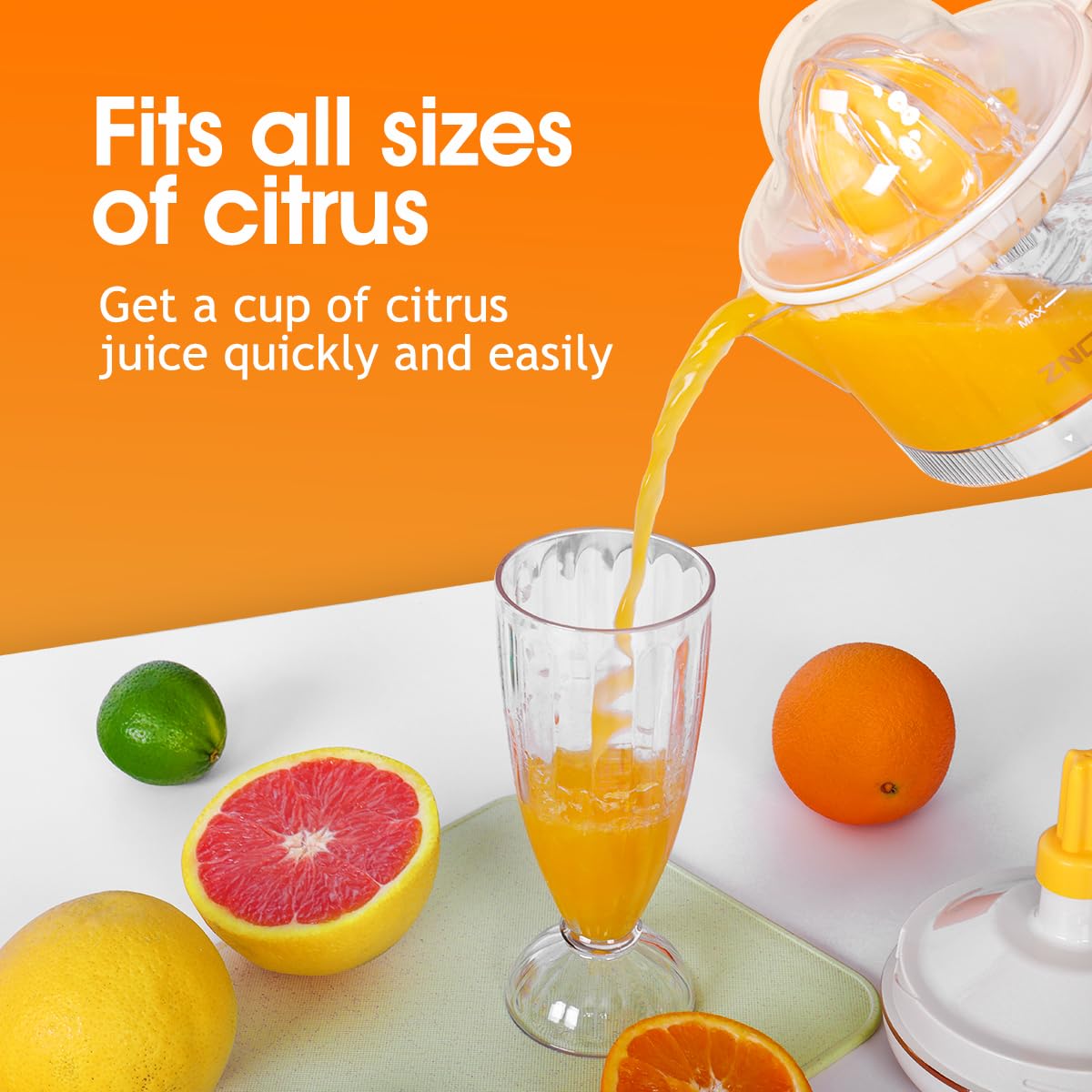 Electric Citrus Juicer - ZNOOAV BPA-Free Juicer with Adjustable Pulp Control, Easy to Clean Compact Design for Oranges, Lemons & Limes - Perfect for Breakfast, Cocktails & Healthy Juicing at Home