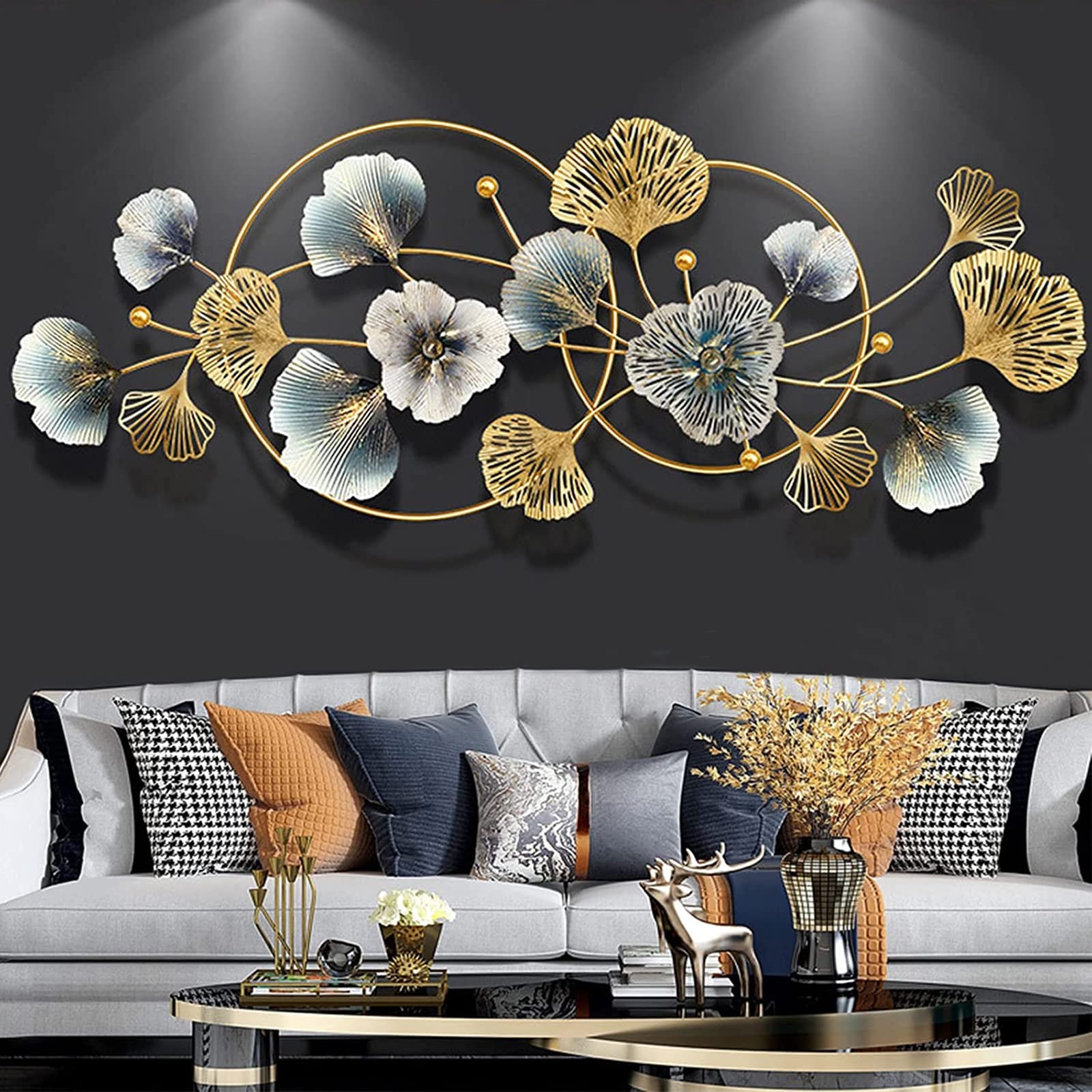 PGE 3D Ginkgo Leaf Metal Wall Art - Handmade Modern Wall Sculpture Decor for Home, Office, Living Room, Bathroom - Elegant Wall Hanging for Indoor & Outdoor Spaces (Garden, Yard, Patio) - Perfect for Bohemian, Farmhouse & Contemporary Interior Design