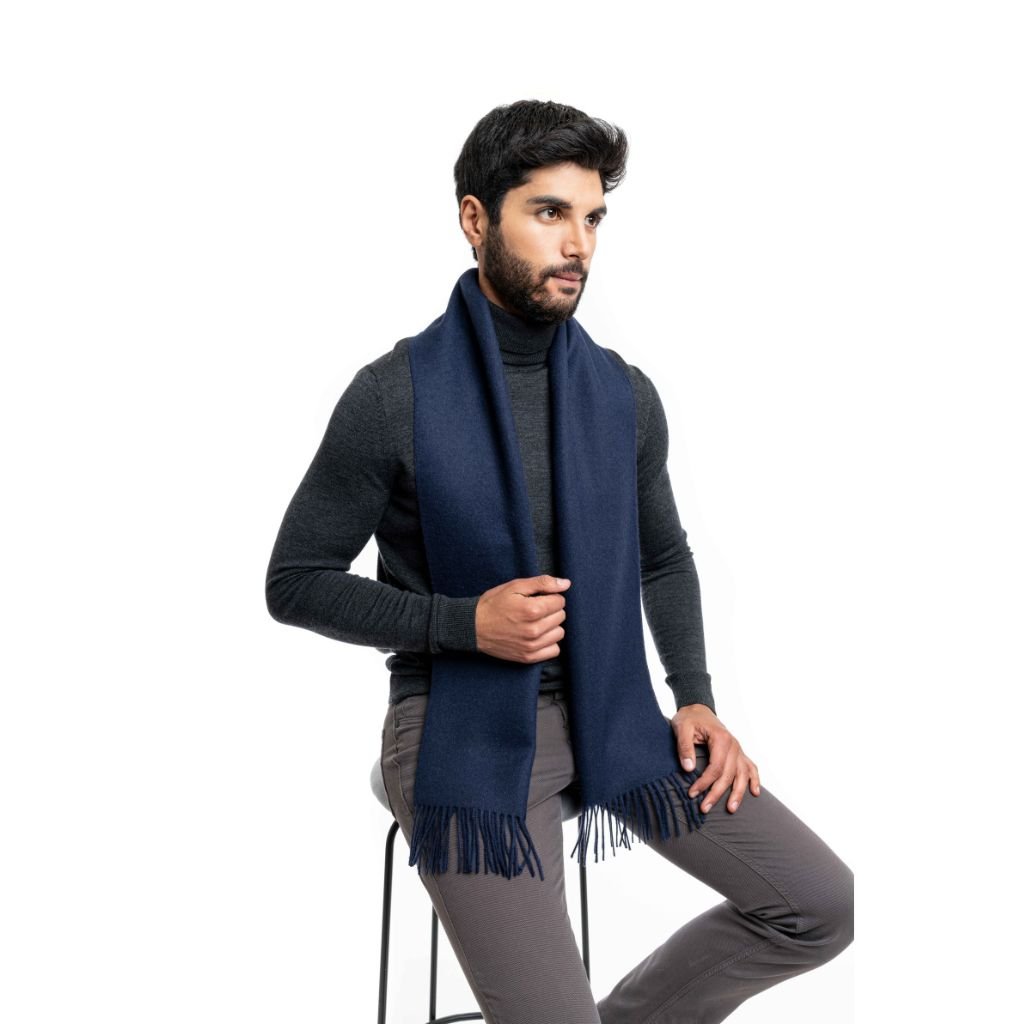 DALCIELO Premium Baby Alpaca Wool Scarf - Soft & Warm Winter Accessory for Women & Men, Navy Blue - Perfect for Cold Weather, Travel & Gift Giving