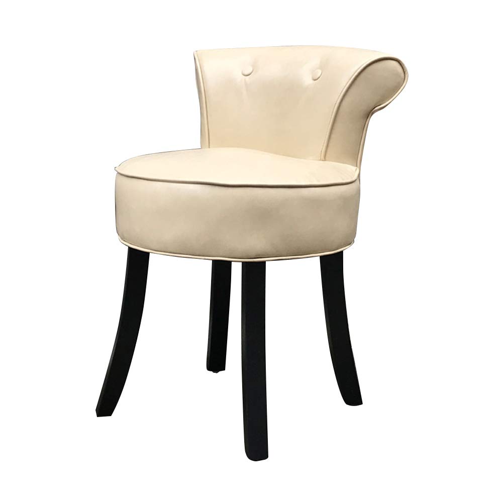 European Solid Wood Vanity Stool with High Fan Back - Oil Wax Leather Dressing Chair with Comfortable High Resilience Sponge - Perfect for Makeup, Dressing Room, Living Room, Bedroom & Restaurant Seating