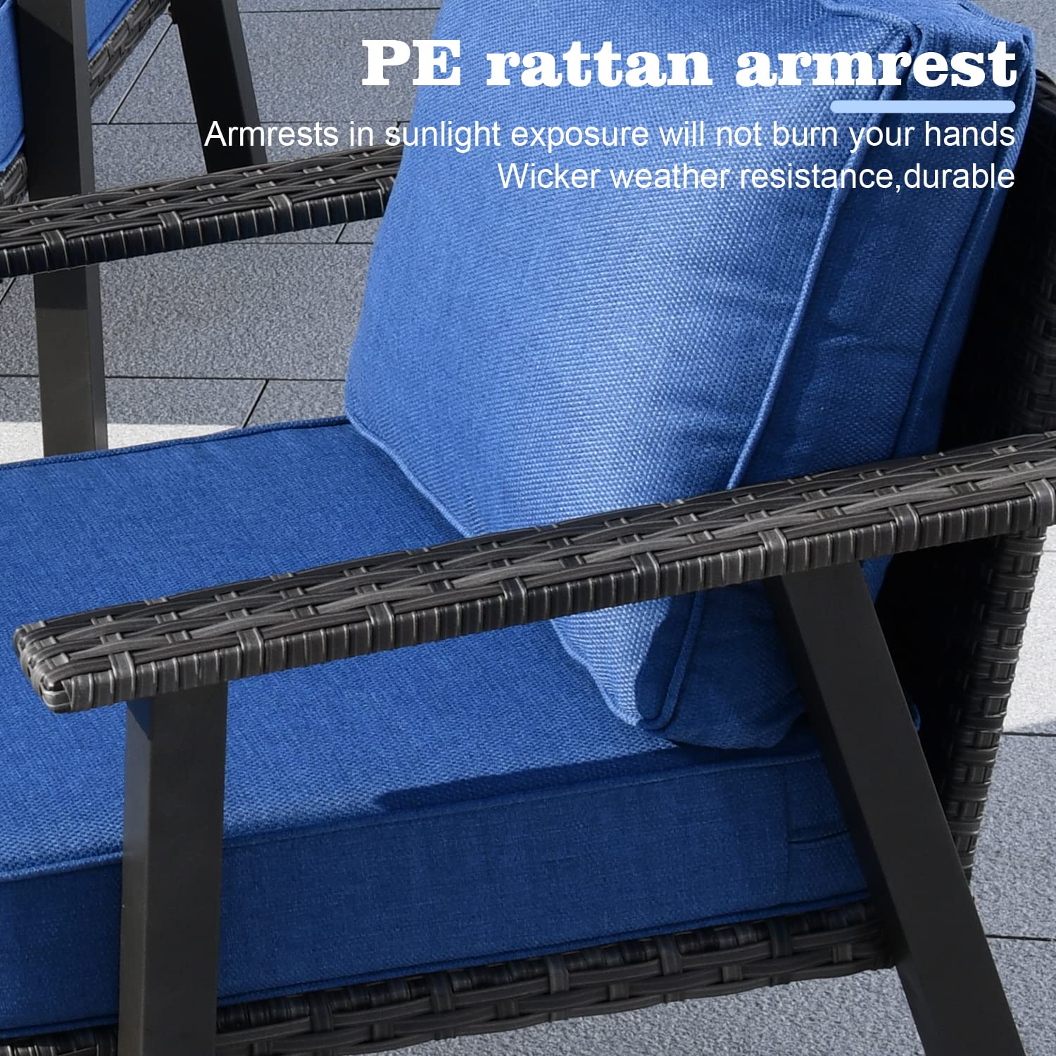 **HOOOWOOO 2-Piece Modern Wicker Outdoor Armchair Set with 5-Inch Ultra Thick Cushions - All-Weather Patio Seating for Garden, Poolside & Backyard Relaxation (Blue Cushions)**