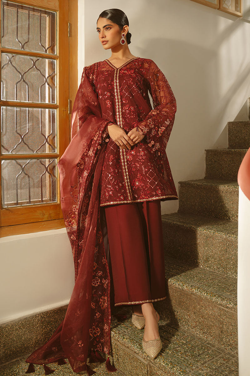 MERLOT MUSE 4-Piece Embroidered Organza Suit Set for Women - Elegant Party Wear, Wedding Guest Outfit & Special Occasion Ensemble