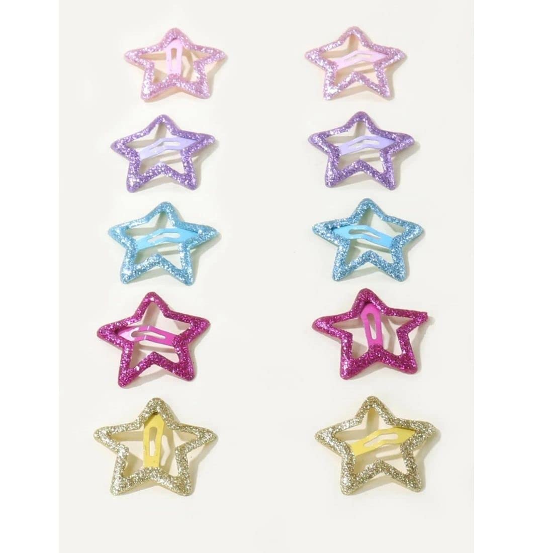 SPARKLING DAZZLE® 10-Piece Multicolor Glitter Hair Clips - Star Shaped Barrettes for Baby Girls, Teens & Women - Perfect for Parties, School & Daily Styling