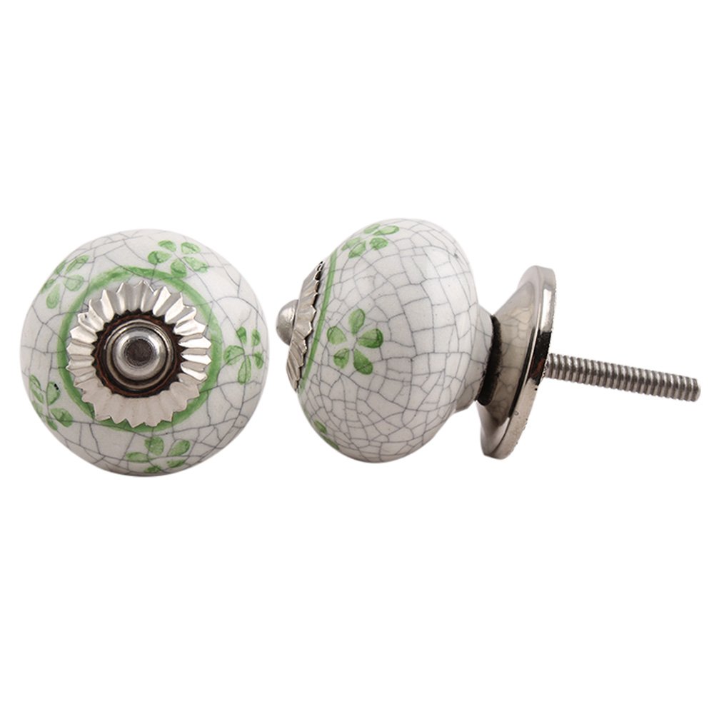 IndianShelf 6-Piece Floral Ceramic Green Drawer Knobs - Elegant Kitchen Cabinet Hardware & Dresser Door Pulls for Home Décor | Perfect for Vintage Style Kitchens, Bathrooms & Furniture Upgrades