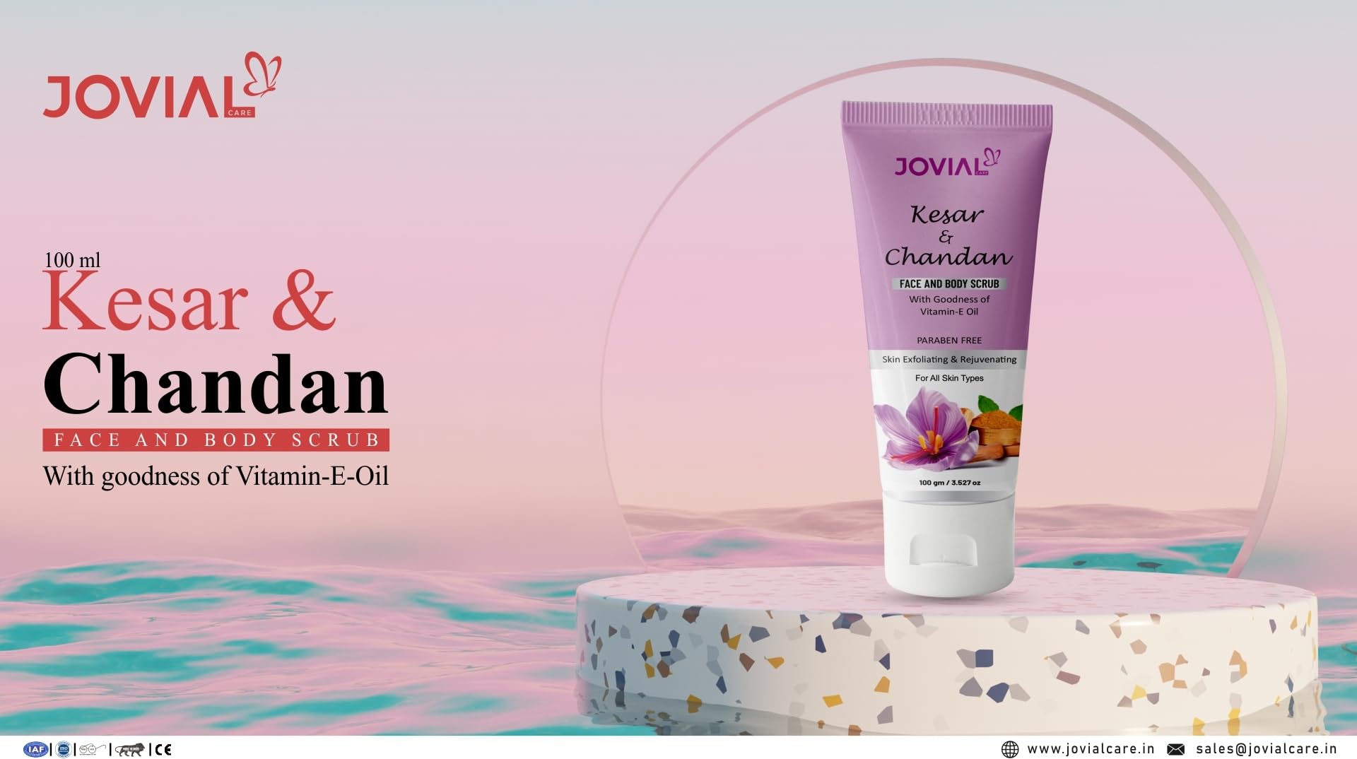JOVIAL CARE Kesar & Chandan (Saffron & Sandalwood) Face & Body Scrub - Deep Cleansing, Blackhead Removal, Exfoliating Scrub for Glowing Skin (100g) | Perfect for Daily Skincare Routine & Spa Treatments