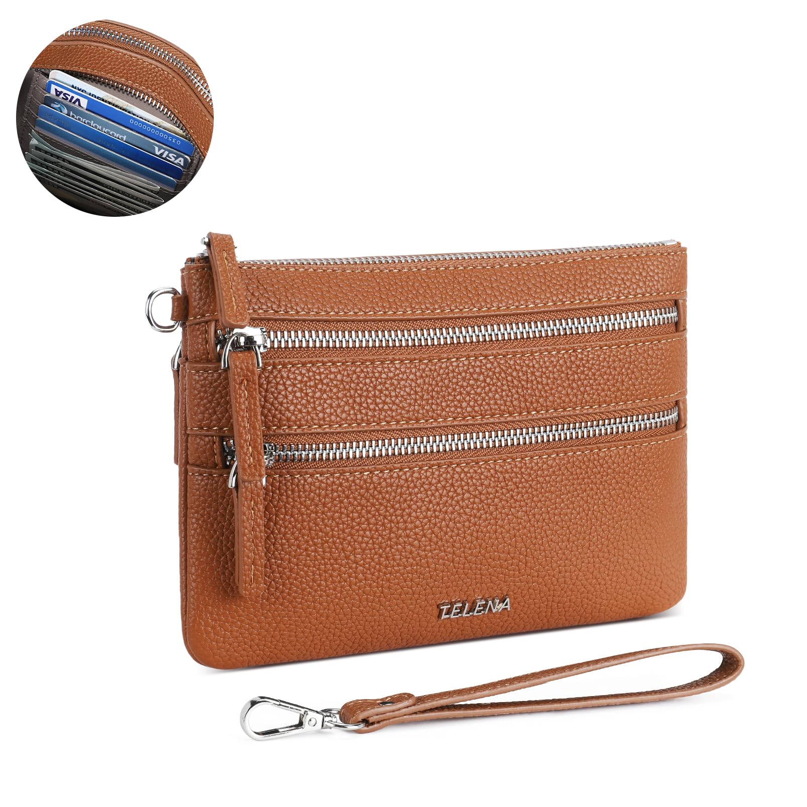 Telena RFID Blocking Leather Wristlet Wallet for Women - Slim Clutch Purse with Card Holder | Perfect for Everyday Use, Travel & Night Out