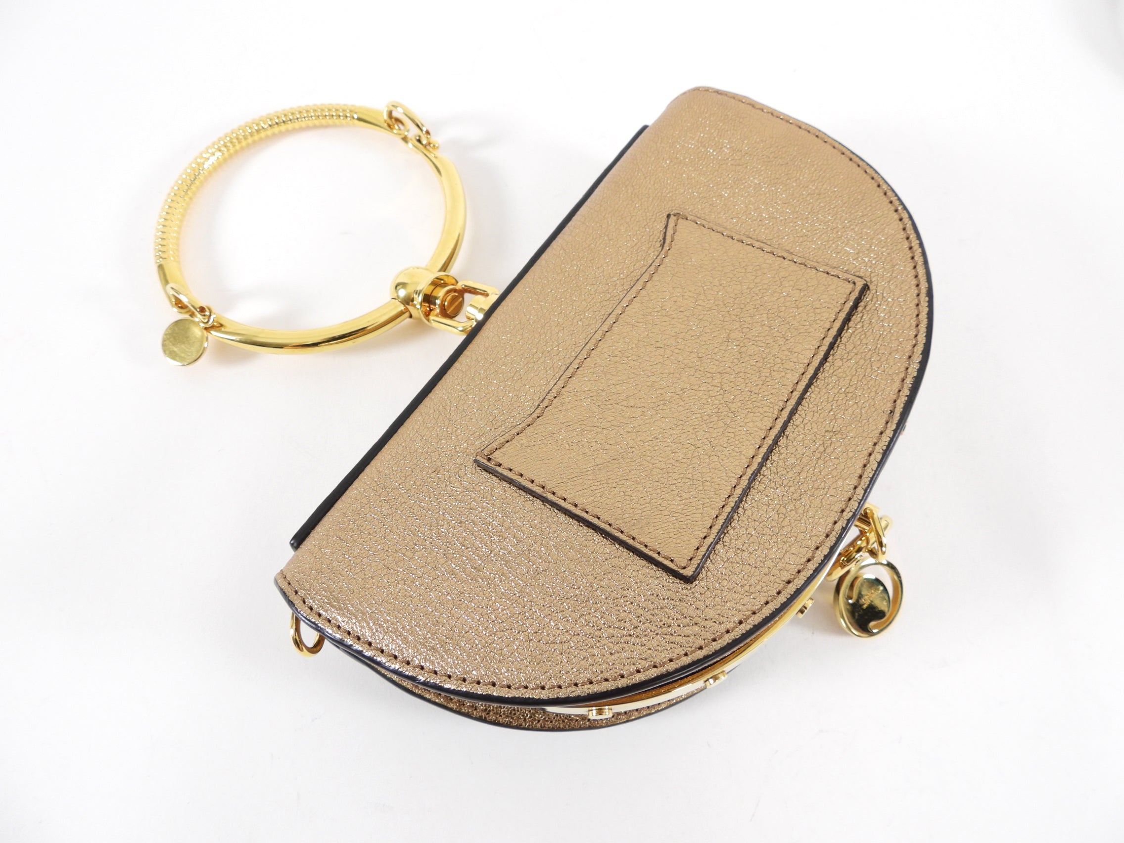 Chloe Metallic Bronze Leather Nile Minaudiere Bracelet Bag - Elegant Evening Clutch for Parties, Weddings & Special Occasions