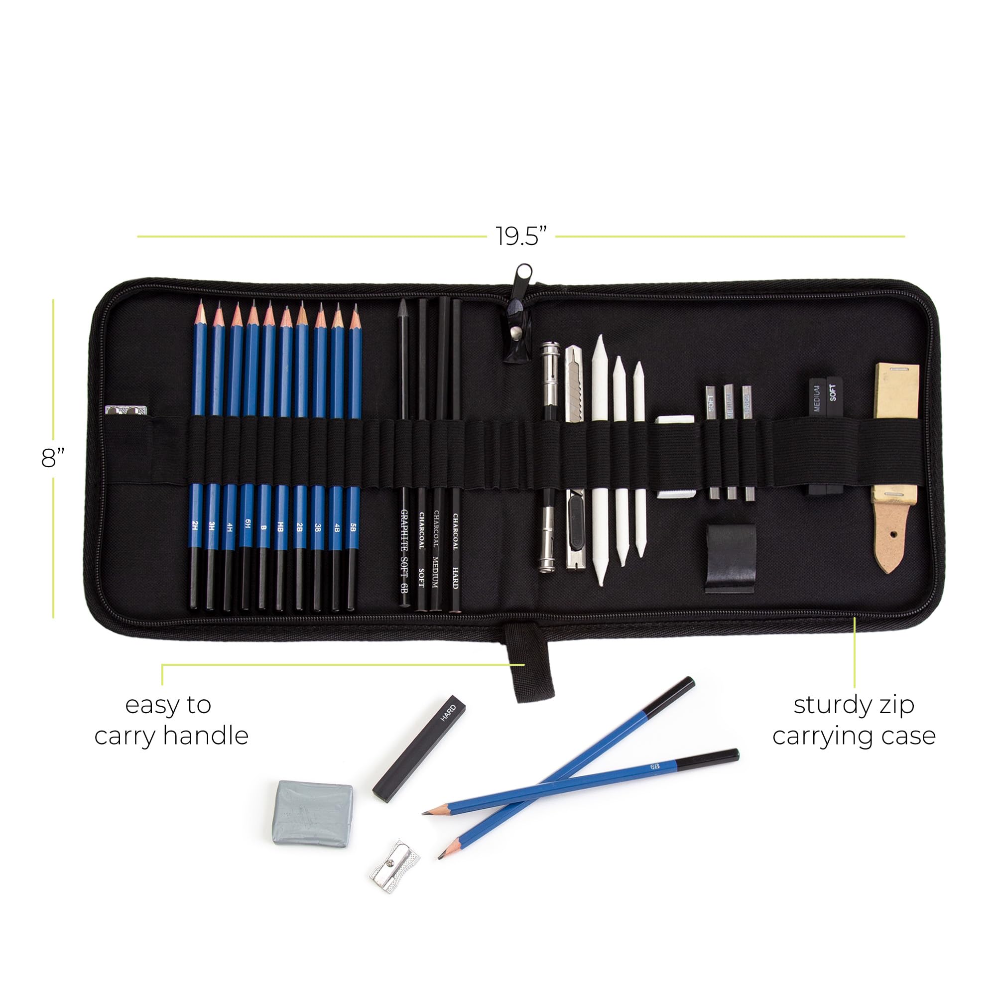 33-Piece Professional Sketching Kit with Graphite Pencils, Charcoal, Blending Stumps, Erasers & Sharpeners - Complete Drawing Set for Artists, Beginners & Students - Perfect for Sketching, Shading, Doodling & Art Classes