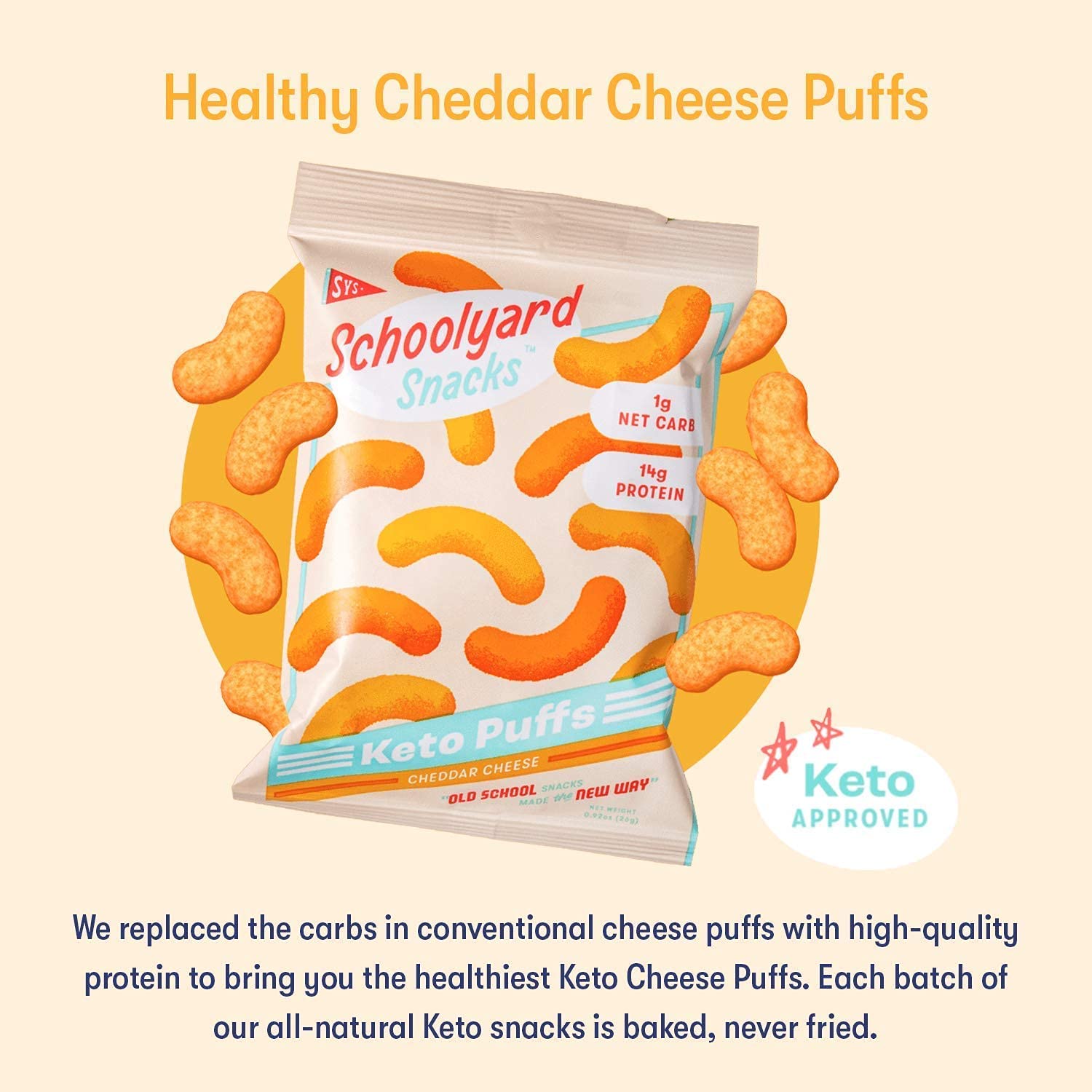 Keto Chips - Low Carb, Low Sugar, Gluten Free Protein Snacks - 15g Protein, Low Calories - Cheddar Cheese Flavor (12 Bags) - Perfect for School Lunches, Office Snacks & Keto Diet