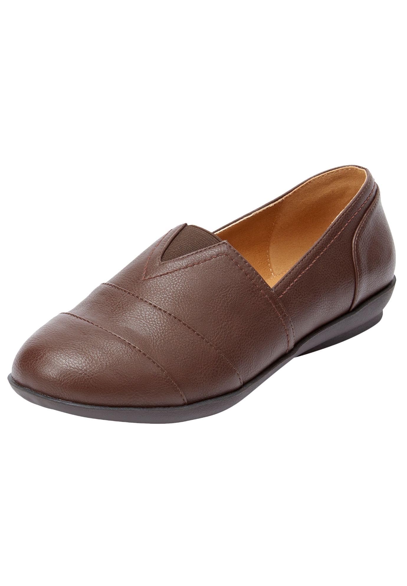 Comfortview Women's Wide Width The Amelia Flat - Comfortable Slip-On Shoes for Work, Travel & Everyday Wear
