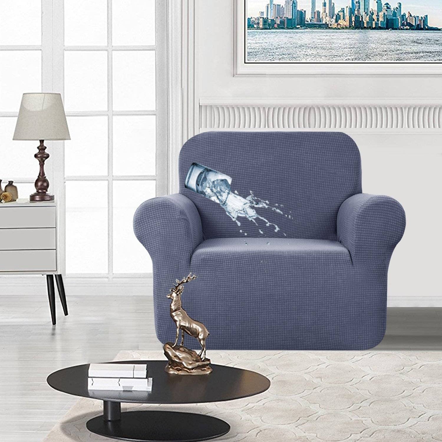 Waterproof Stretch Jacquard Armchair Cover - Water-Repellent Sofa Slipcover for Living Room Chairs, Couches | Protects from Pets, Kids & Spills (Gray) - Perfect for Pet Owners, Families & High-Traffic Areas