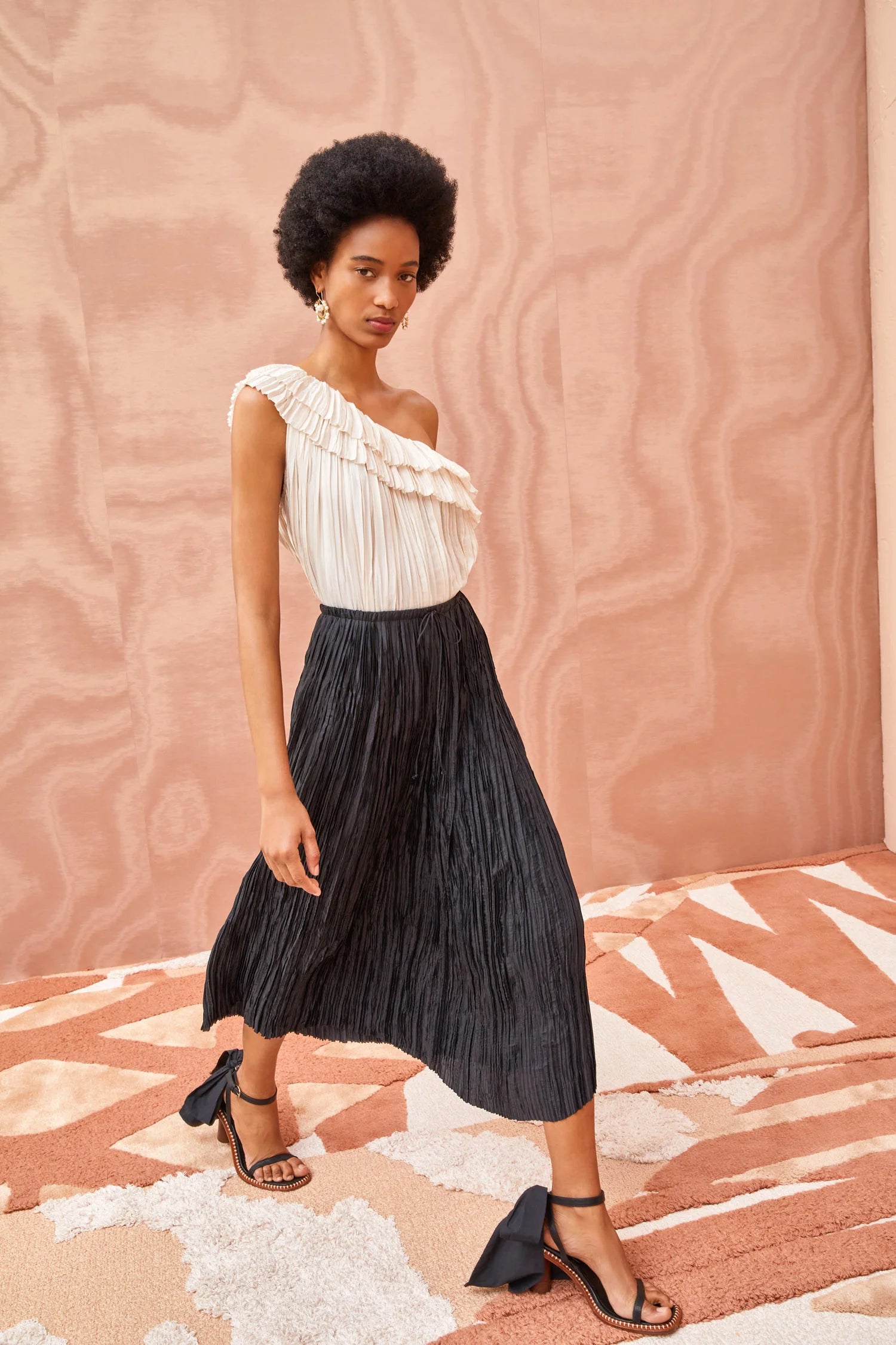 Dioni Noir Skirt for Women - Elegant Black Midi Skirt for Office, Party & Casual Wear | Flowy A-Line Skirt with Pockets | Comfortable & Stylish