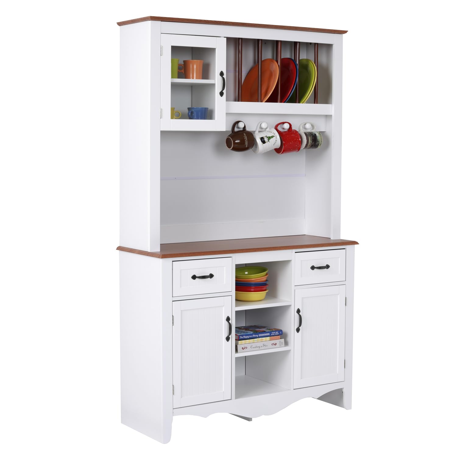 American Furniture Classics OS Home & Office Buffet Hutch Model 25308K - Countryside Style White Wooden Sideboard for Dining Room & Kitchen Storage