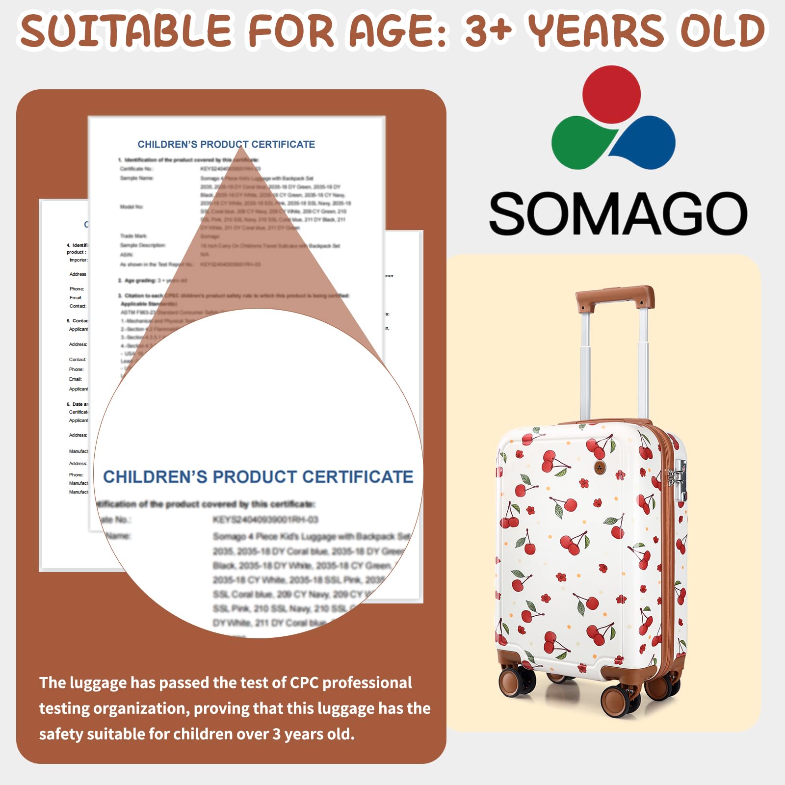 Somago 4-Piece Kids Luggage Set with Backpack - 18