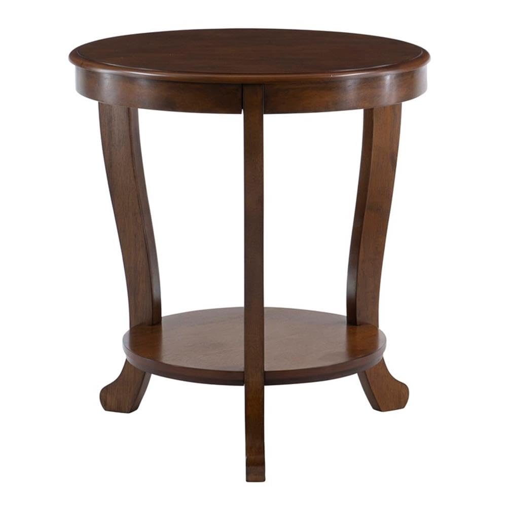 Pemberly Row Round Transitional Wood Side Table with Shelf in Hazelnut Brown - Perfect for Living Room, Bedroom & Office Accent Furniture
