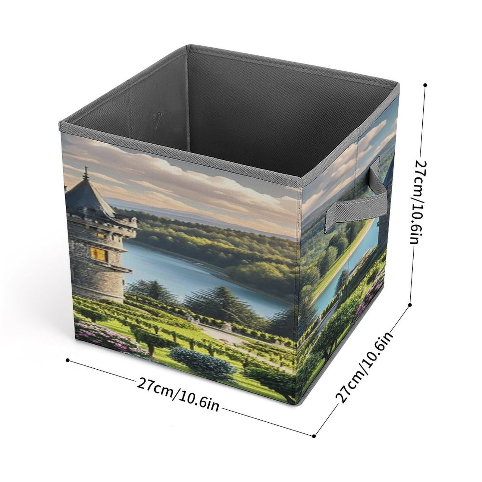 Collapsible Storage Cubes 10.6x10.6 Inches - Foldable Fabric Bins with Handles for Home Organization, Closet, Nursery & Office | Printed Decorative Storage Baskets (Set of 6) - Space Saving Tower Design for Toys, Books & Laundry