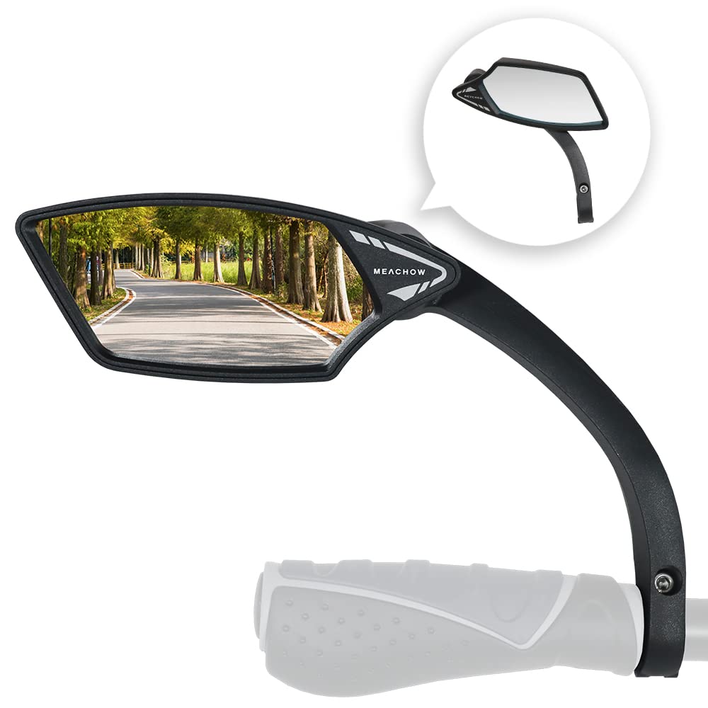 MEACHOW Bike Handlebar Mirror - Scratch & Blast Resistant Glass Lens, 360° Rotatable Rearview Mirror for Safe Cycling - Left Side Silver (ME-009) | Perfect for Road Bikes, Mountain Bikes & Commuting
