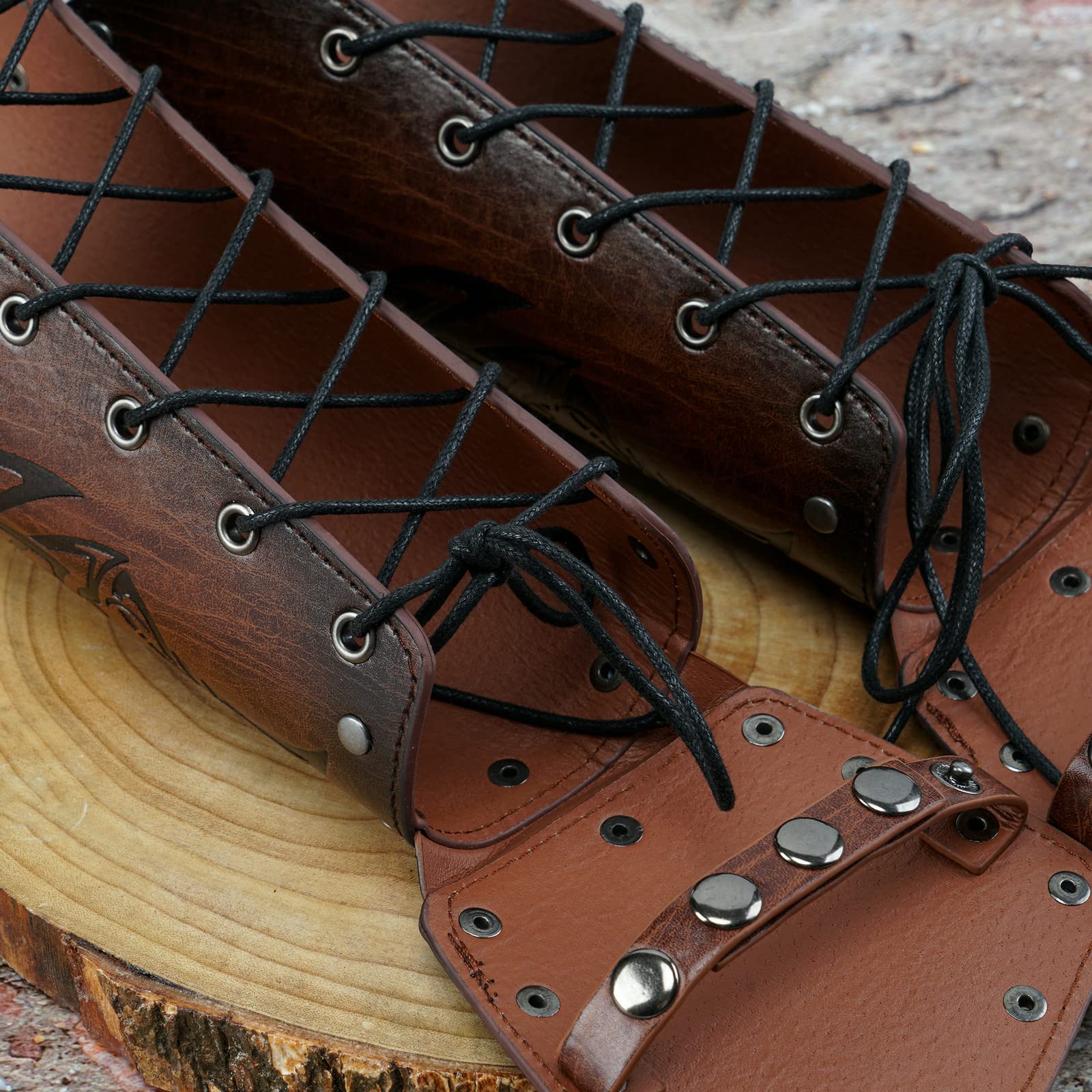 JAOYU Genuine Leather Bracer Set - Medieval Vambrace Armor for LARP & Cosplay - Viking Style Wrist Guards (2PCS) - Perfect for Renaissance Fairs, Historical Reenactments & Fantasy Costumes