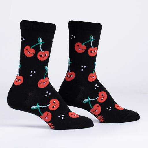 Sock It To Me Mon Cherry Women's Crew Socks - Fun & Comfortable Casual Socks for Everyday Wear, Work, and Gifts