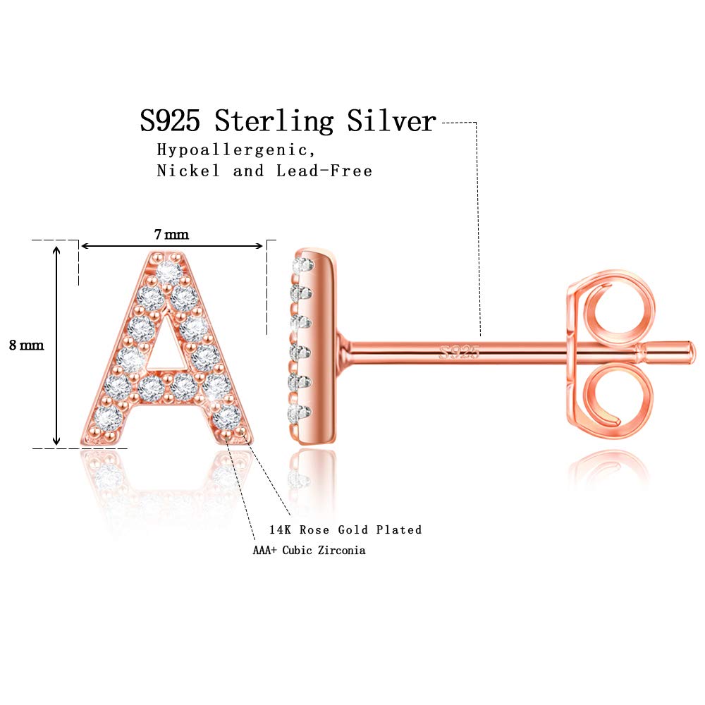 MONOOC Initial Stud Earrings for Women & Girls - Hypoallergenic S925 Sterling Silver Cubic Zirconia Letter Earrings | Birthday Gifts, Everyday Wear, Party Jewelry for Kids & Teens