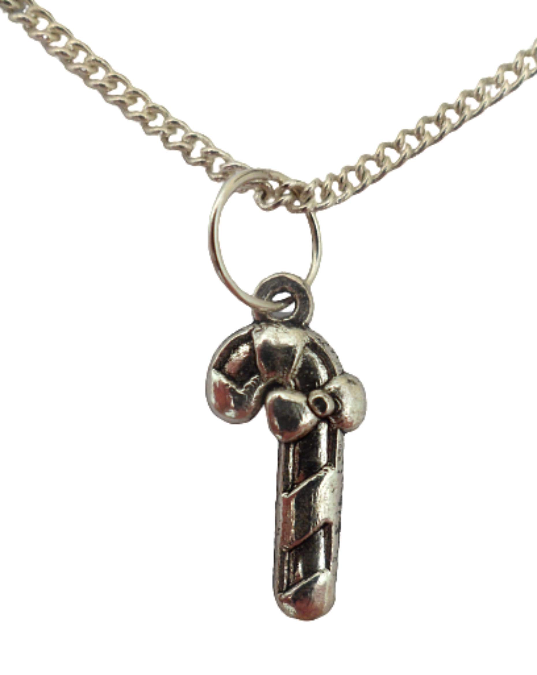 Silver Plated Christmas Candy Stick Charm Pendant Necklace - Perfect Holiday Gift for Women, Christmas Party Jewelry