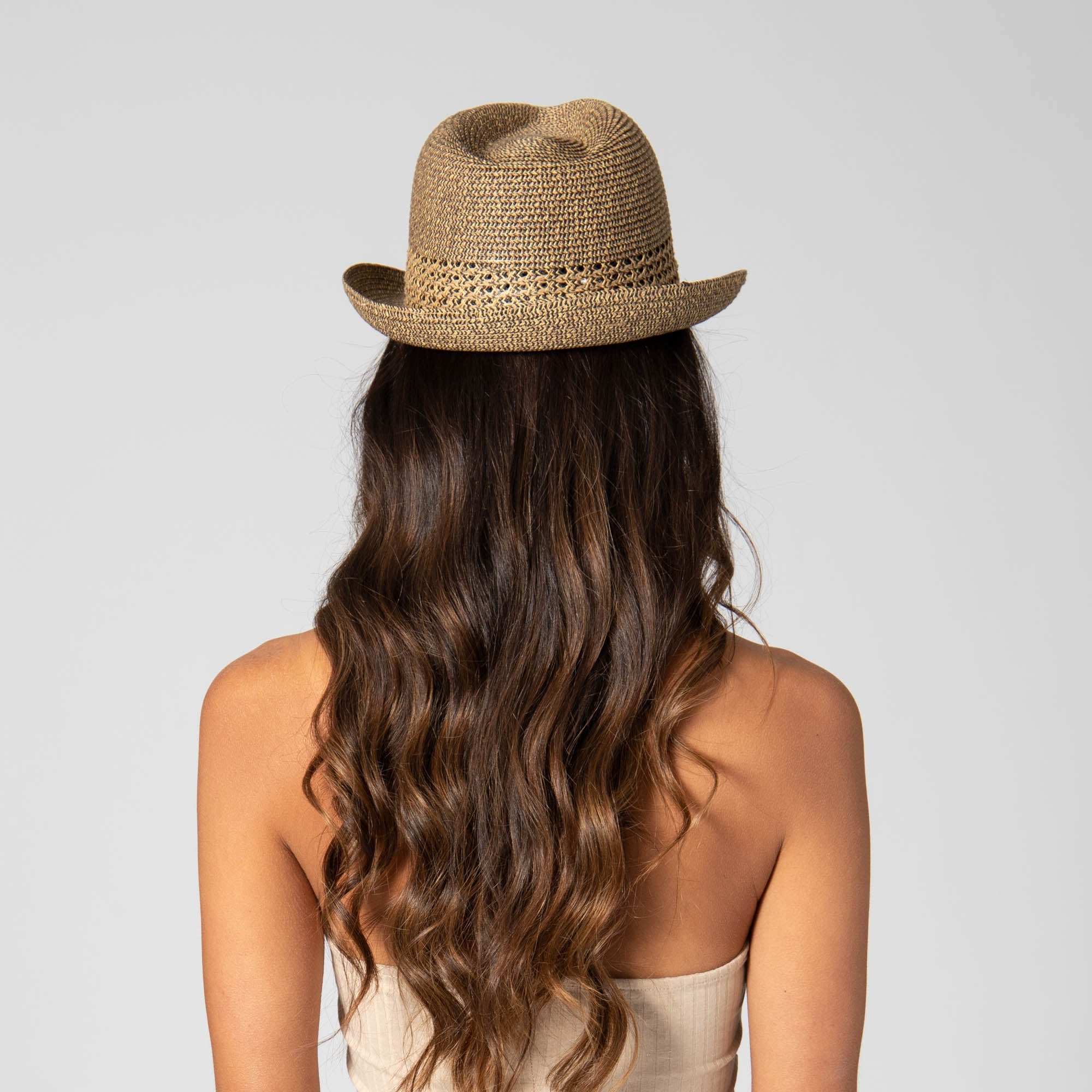 Stylish Women's Fedora Hat with Open Weave Design - Breathable Summer Sun Hat for Outdoor Activities, Beach, and Casual Wear